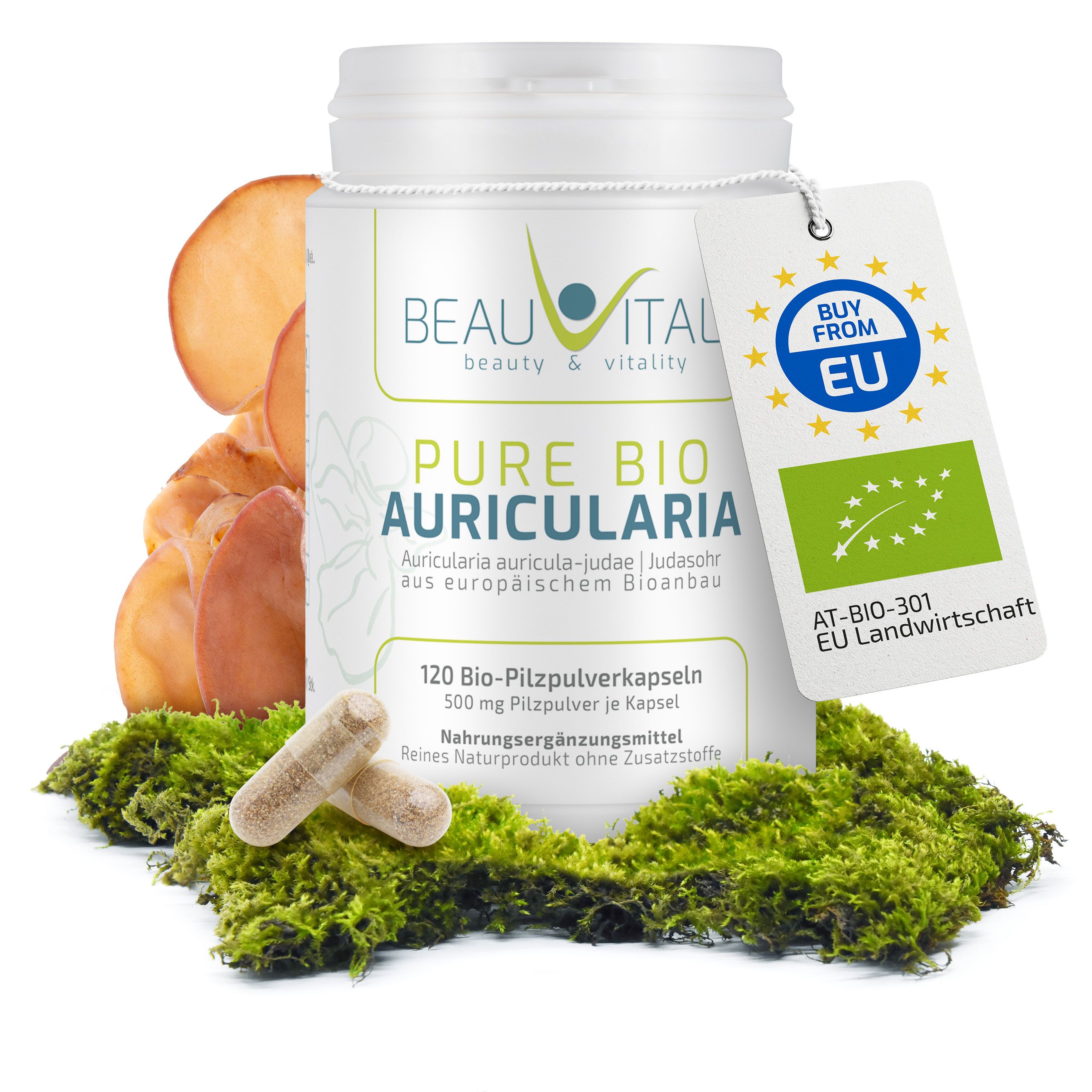 BEAUVITAL® Pure Bio Auricularia Kapseln, Judasohr (Auricularia auricula-judae) aus EU-Anbau