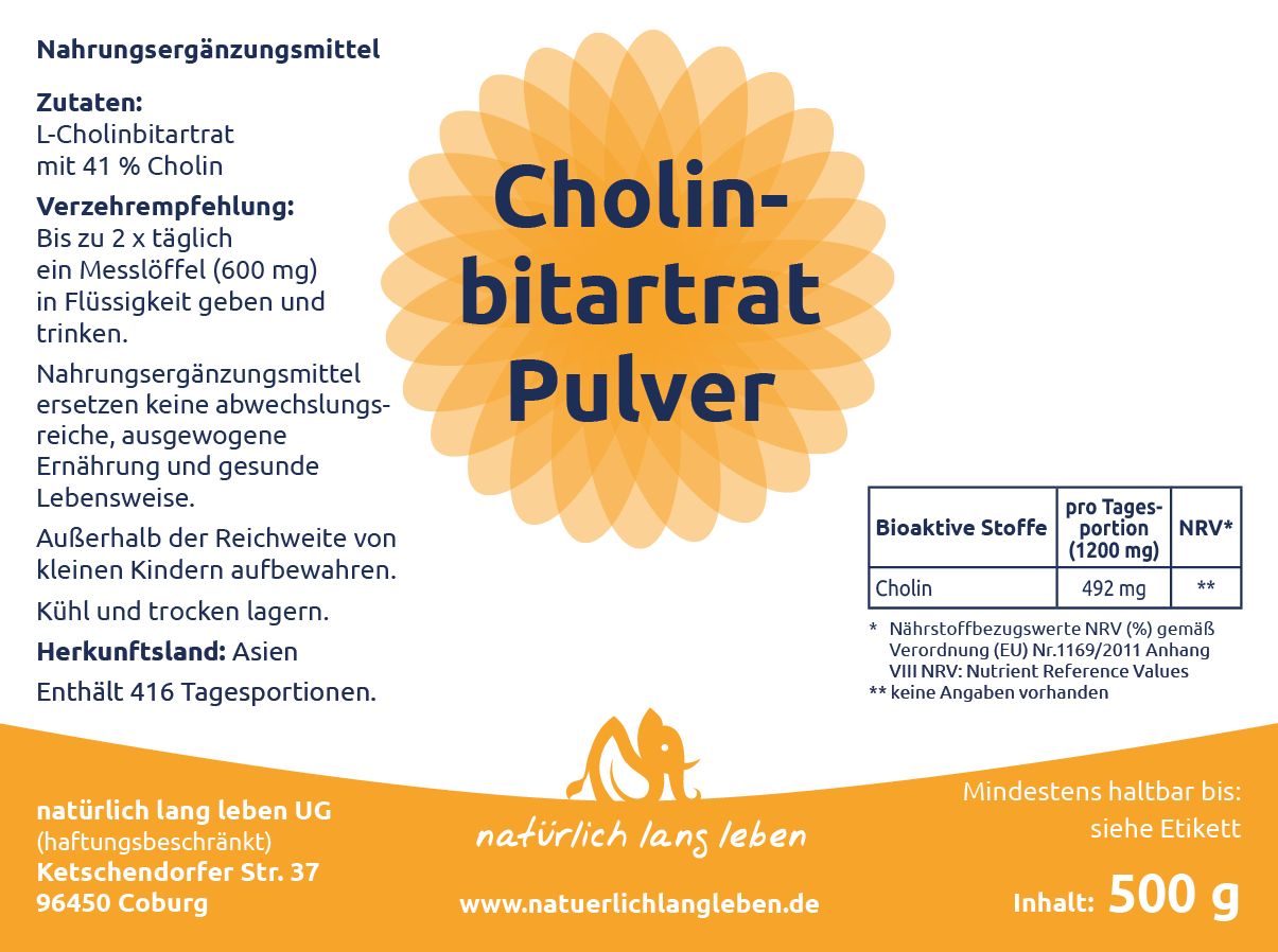 natürlich lang leben Cholinbitartrat Pulver 500 g