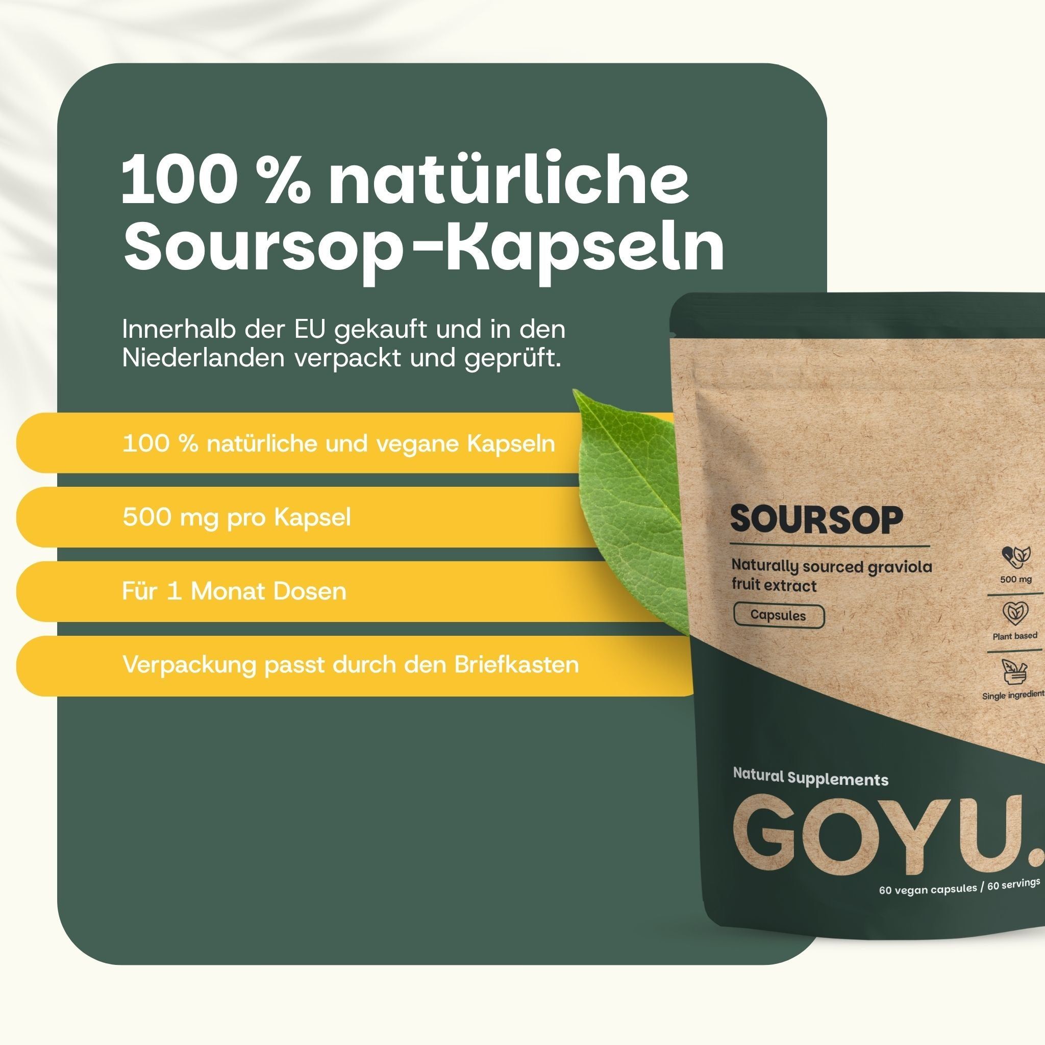 Erleben Sie die Kraft der Natur: Soursop-Kapseln, 500 mg, aus natürlichen Quellen.