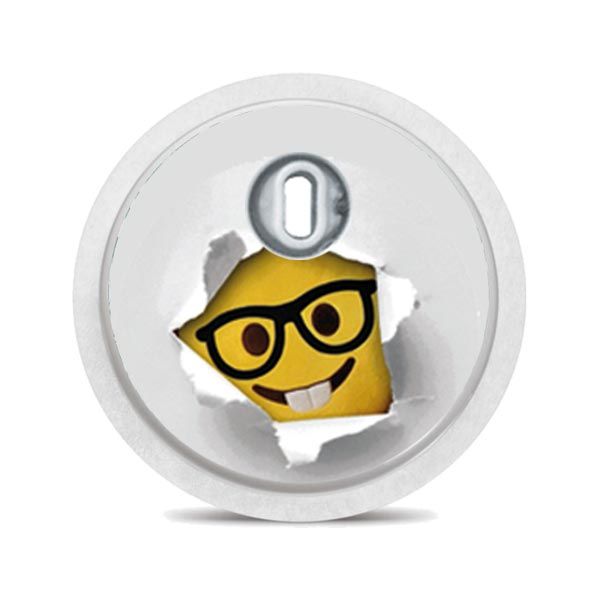 Runder Aufkleber mit Dinosaurier-Design in verschiedenen Farben. Mit Loch in der Mitte.