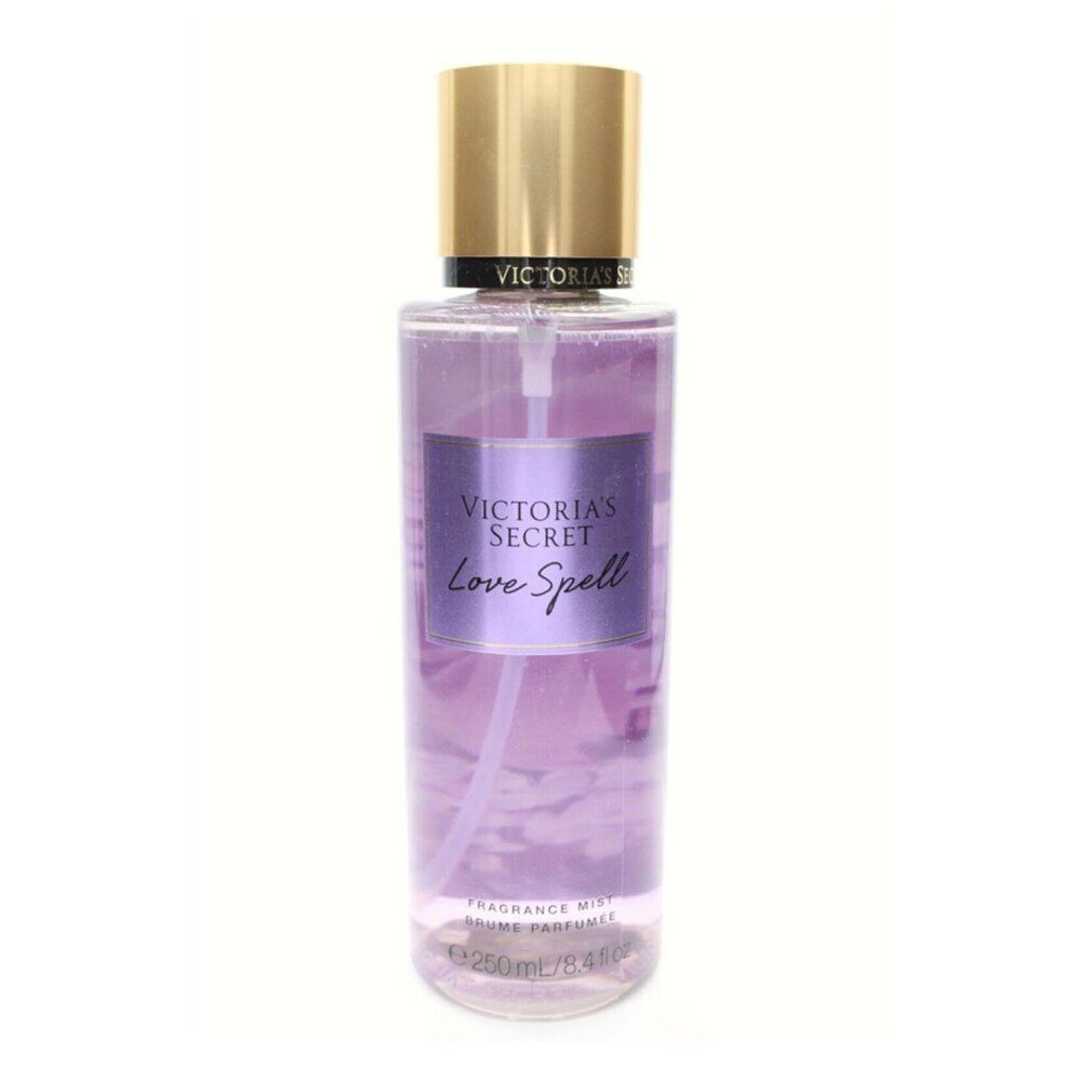 Victoria's Secret LOVE SPELL Bodymist. Flakon mit Sprühkopf, goldener Verschlusskappe.
