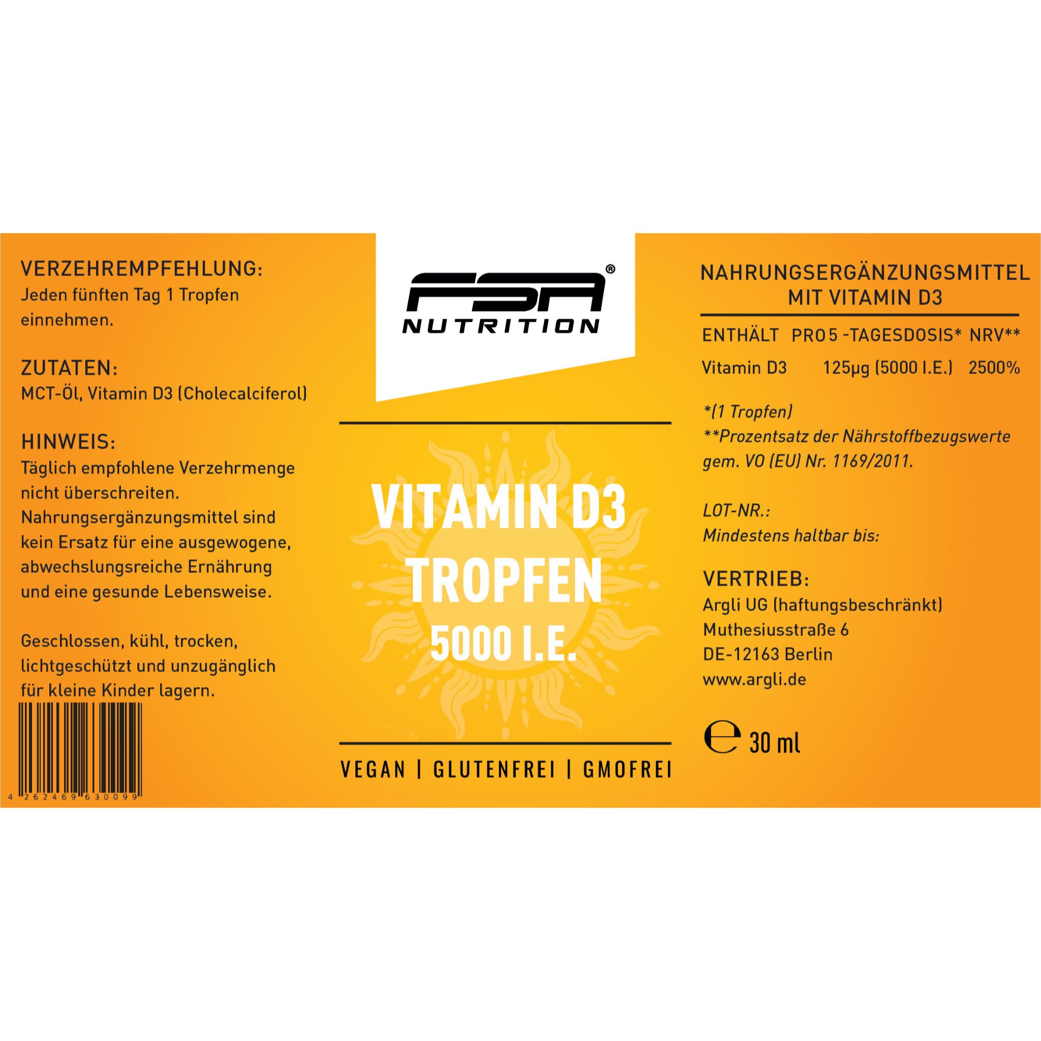 FSA Nutrition Vitamin D3 Tropfen 5000 i.E. 30 ml Kapseln