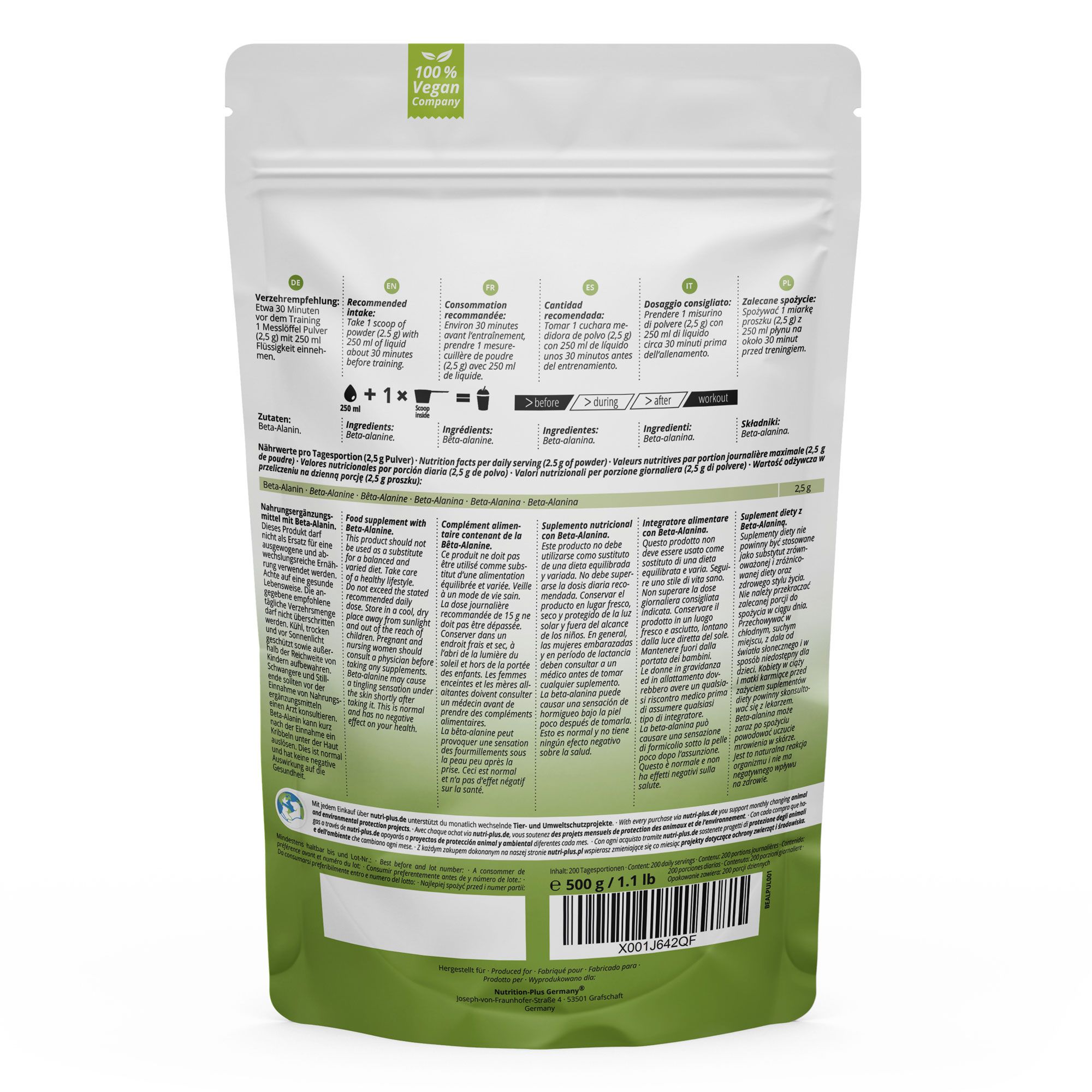 nutri+ Beta Alanin Pulver 500g Aminosäure