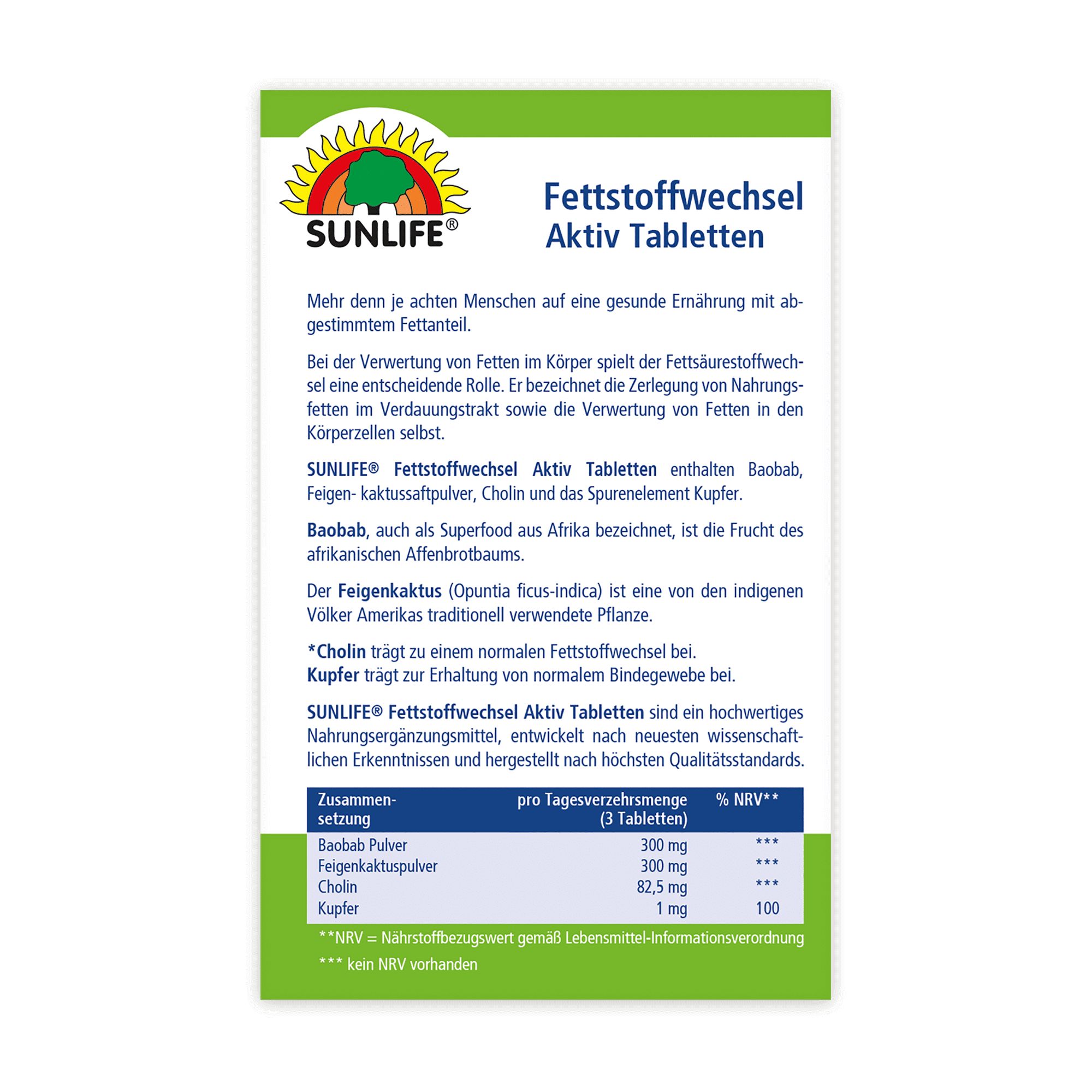 Sunlife Fettstoffwechsel Aktiv Tabletten