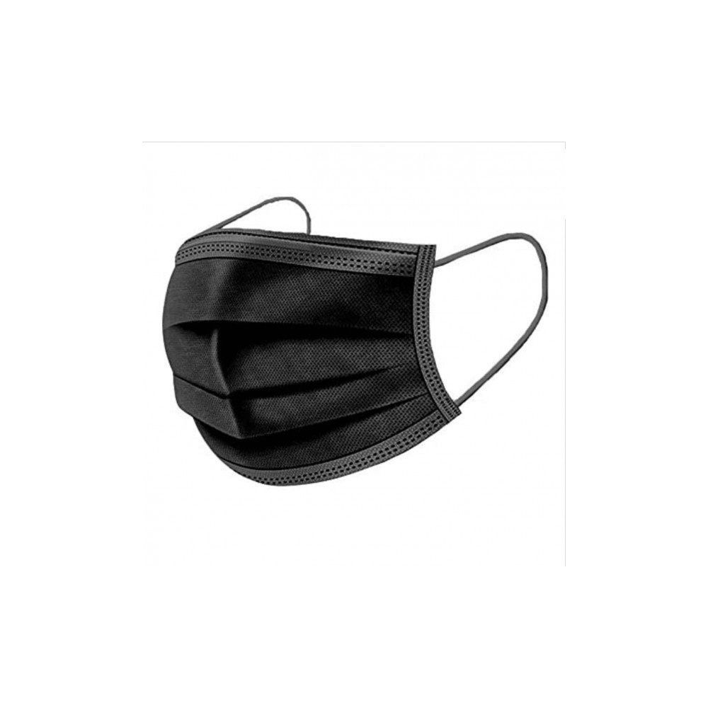 Schwarze Einwegmaske mit Ohrschlaufen. Gefaltetes Design.
