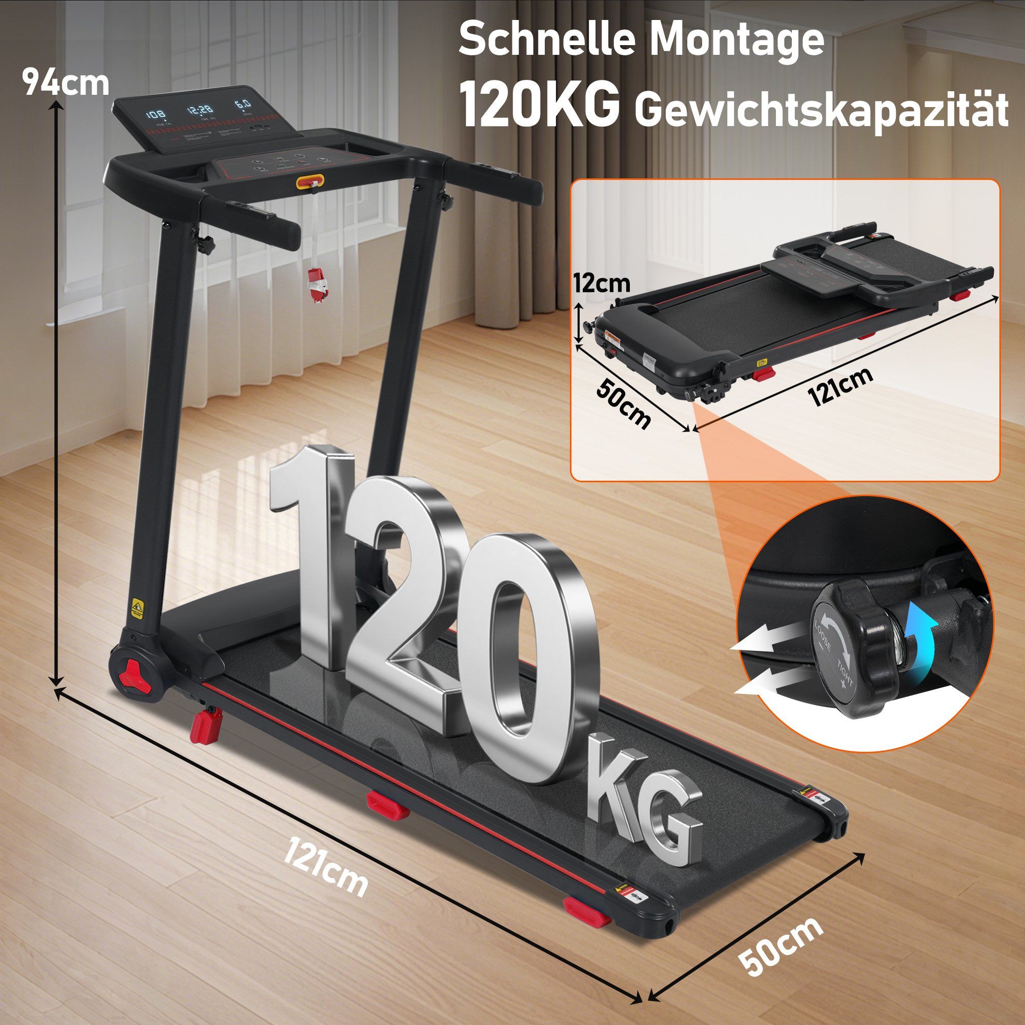 Klappbares Laufband mit 8 % Steigung, 3,0 PS, 14 km/h