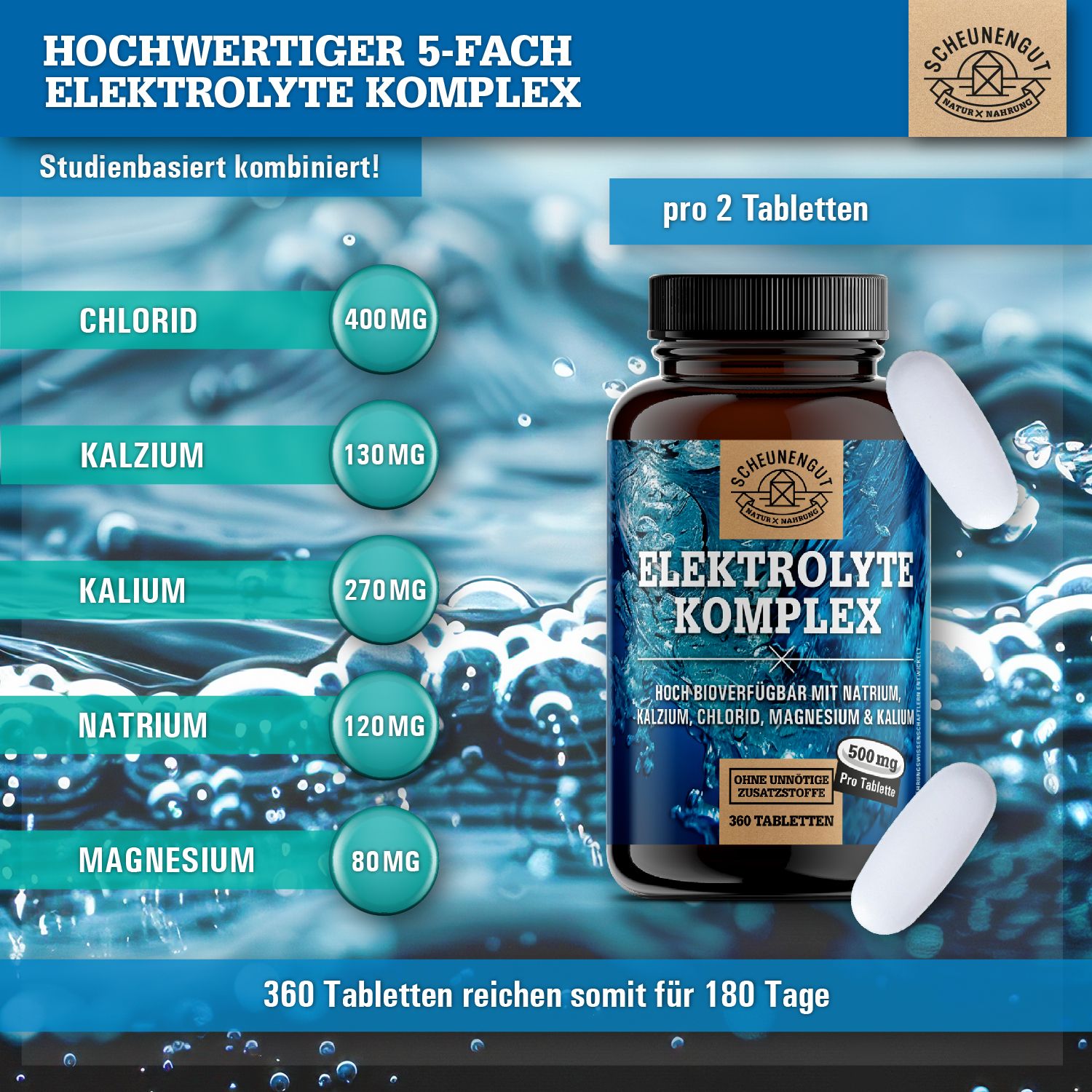Scheunengut® Elektrolyte Komplex | Elektrolyte ohne Zucker | Magnesium, Natrium, Kalium, Calcium