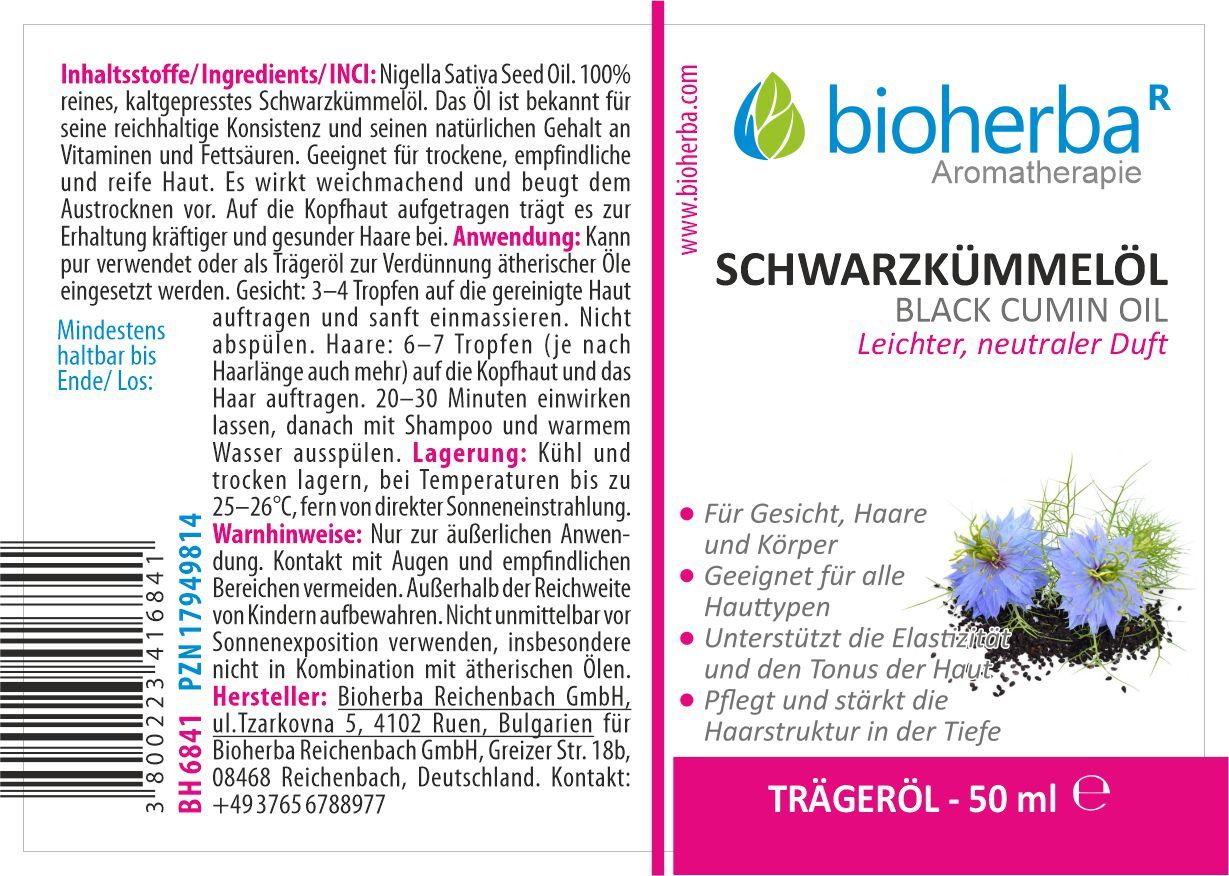 Bioherba Schwarzkümmelöl Reines Schwarzkümmel-Trägeröl