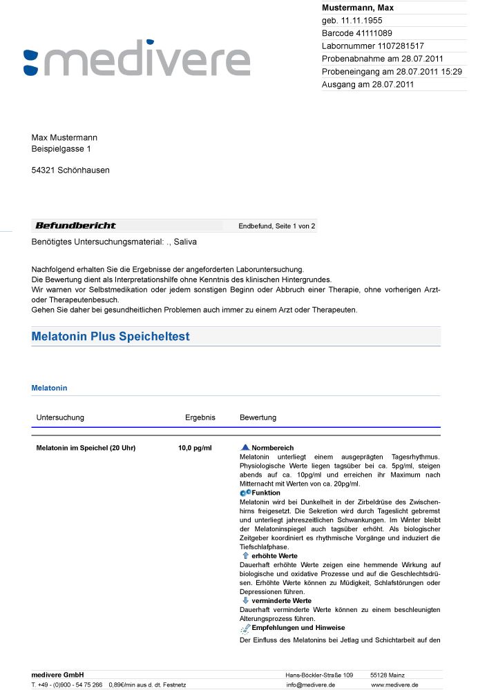 medivere Labordiagnostik Melatonin Plus Speicheltest