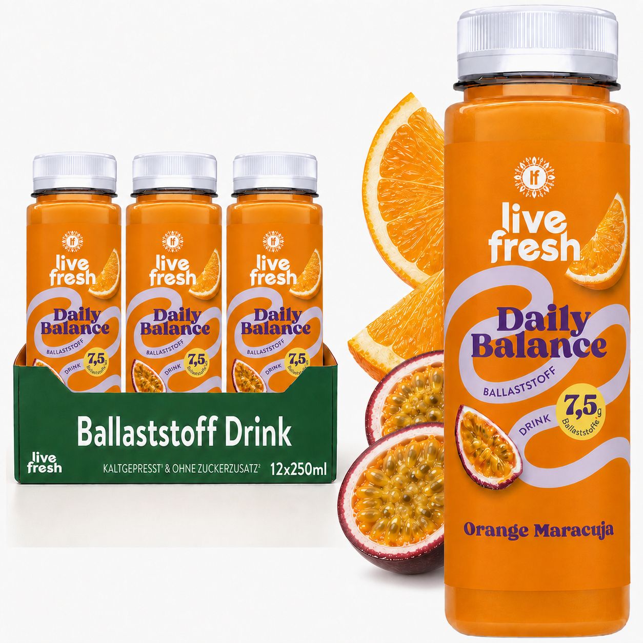 LiveFresh Ballaststoff Drink – Orange-Maracuja 12x250 ml Getränk