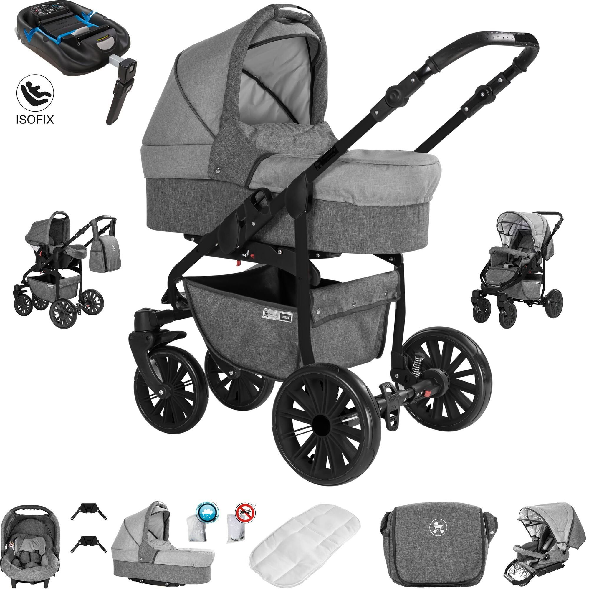 Friedrich Hugo Berlin 4 in 1 Kinderwagen & ISOFIX Luftreifen, Grey and  Light Grey Night 1 St - Shop Apotheke