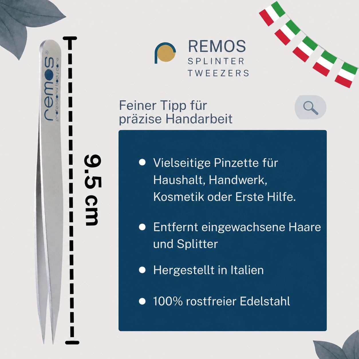REMOS Splitterpinzette, 9.5 cm, aus rostfreiem Edelstahl.