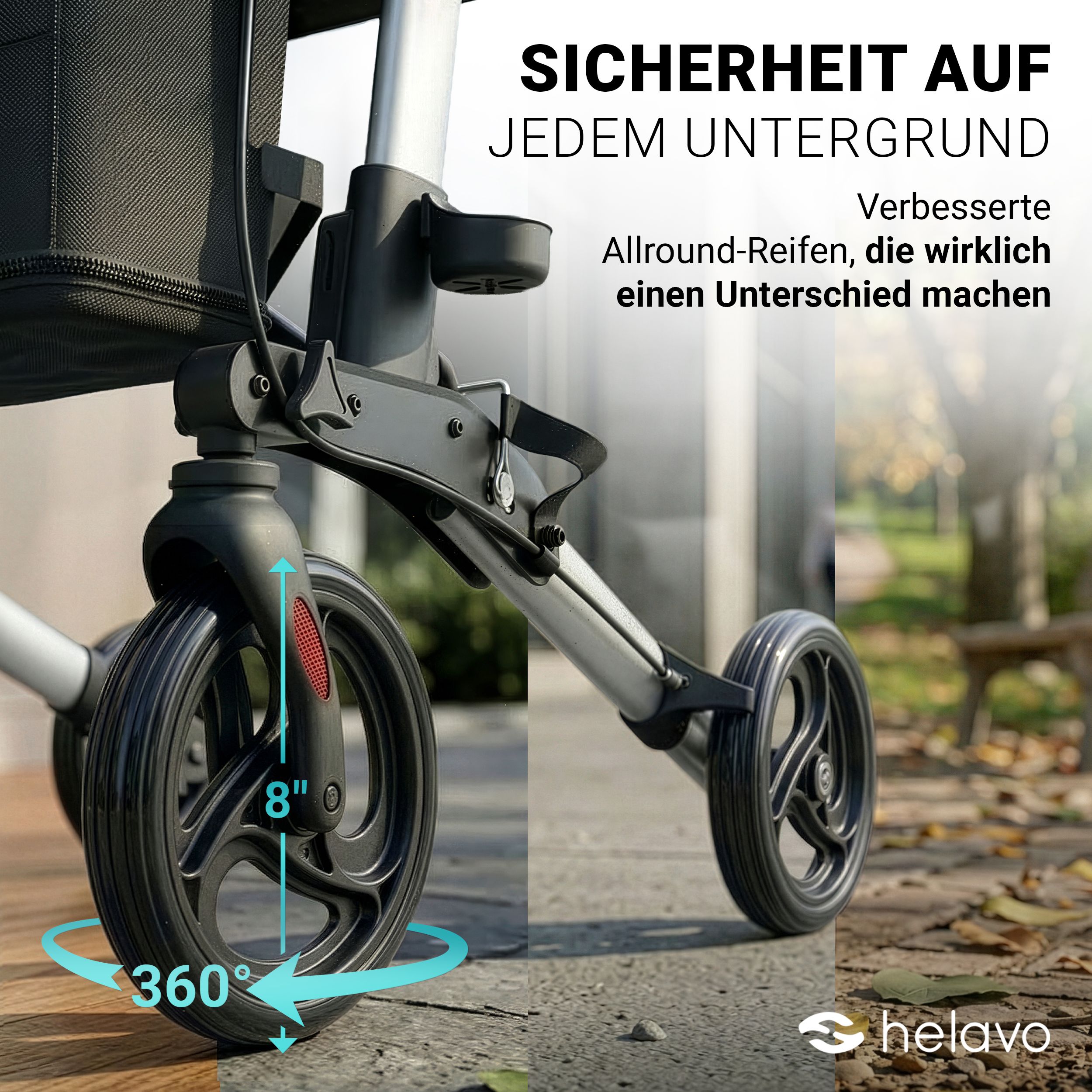 Helavo Aluminium Rollator faltbar mit Sitzfläche und Reisetasche leicht 8,3kg