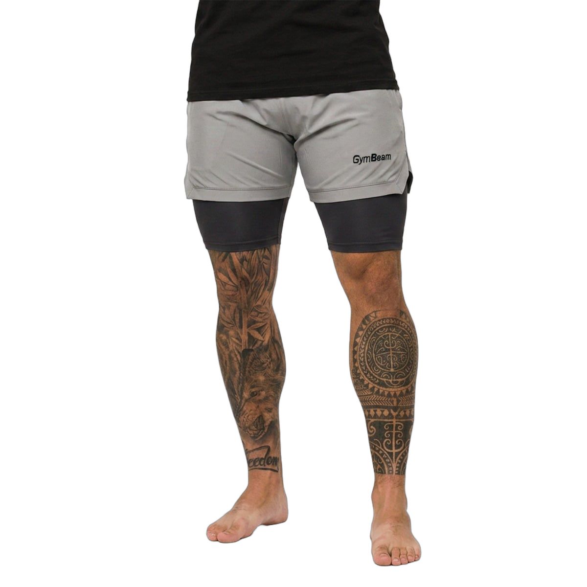 GymBeam 2in1 Shorts Herren mit Innenfutter, Gummizug und Taschen Iron Smoke 1 St