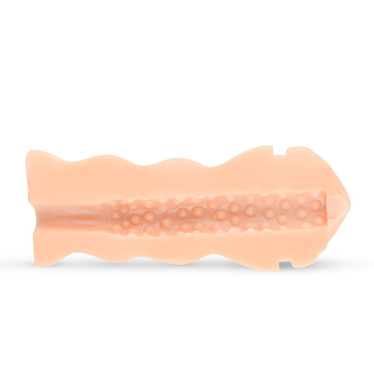 Vue intérieure d'un produit avec surface texturée rose. Intérieur structuré avec des picots.