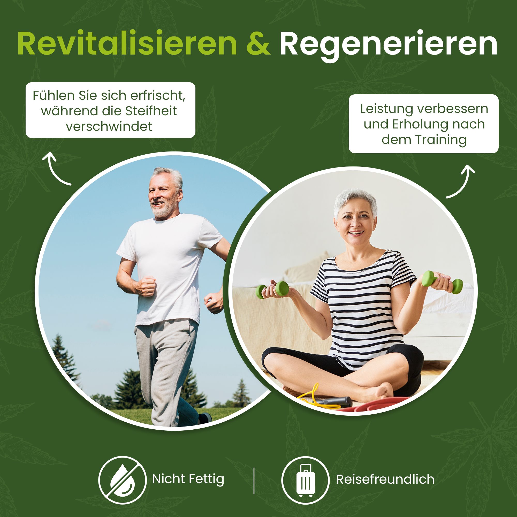 Hemp+Help Rapid Active Creme Tube mit Icons für 'Nicht Fettig' und 'Reisefreundlich'.