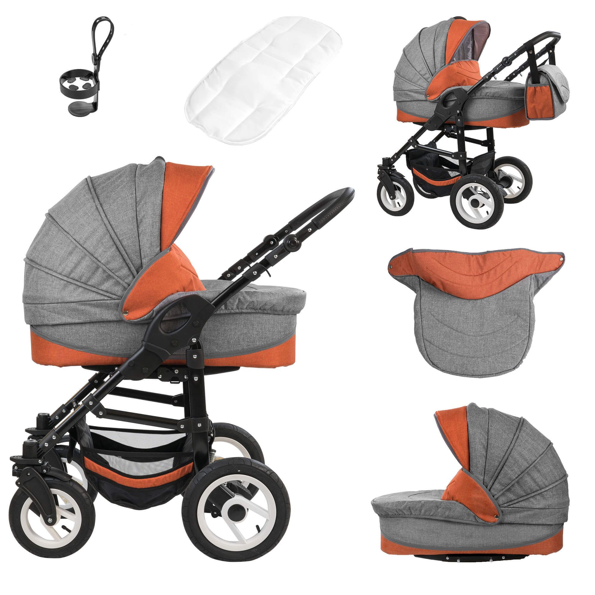 Bebebi Florenz 2 in 1 Kombikinderwagen Luftreifen, Spirito Orange Black