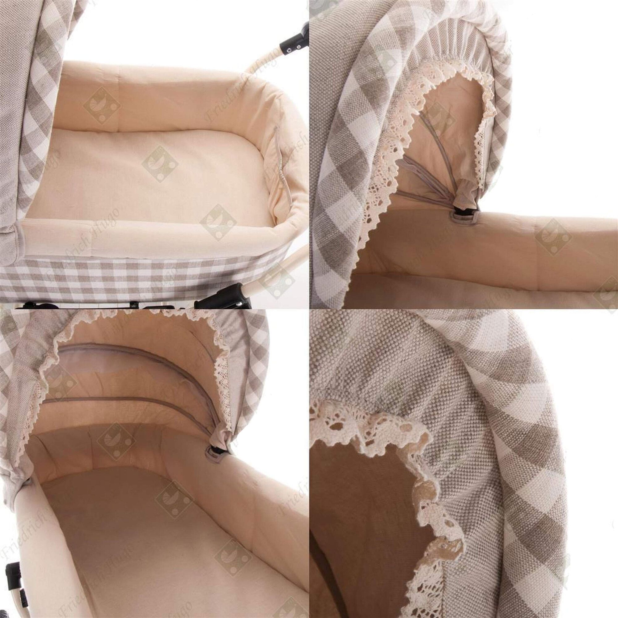 Friedrich Hugo Natureline 3 in 1 Kinderwagen Set Öko Nostalgie Kinderwagen, Claudette Creme