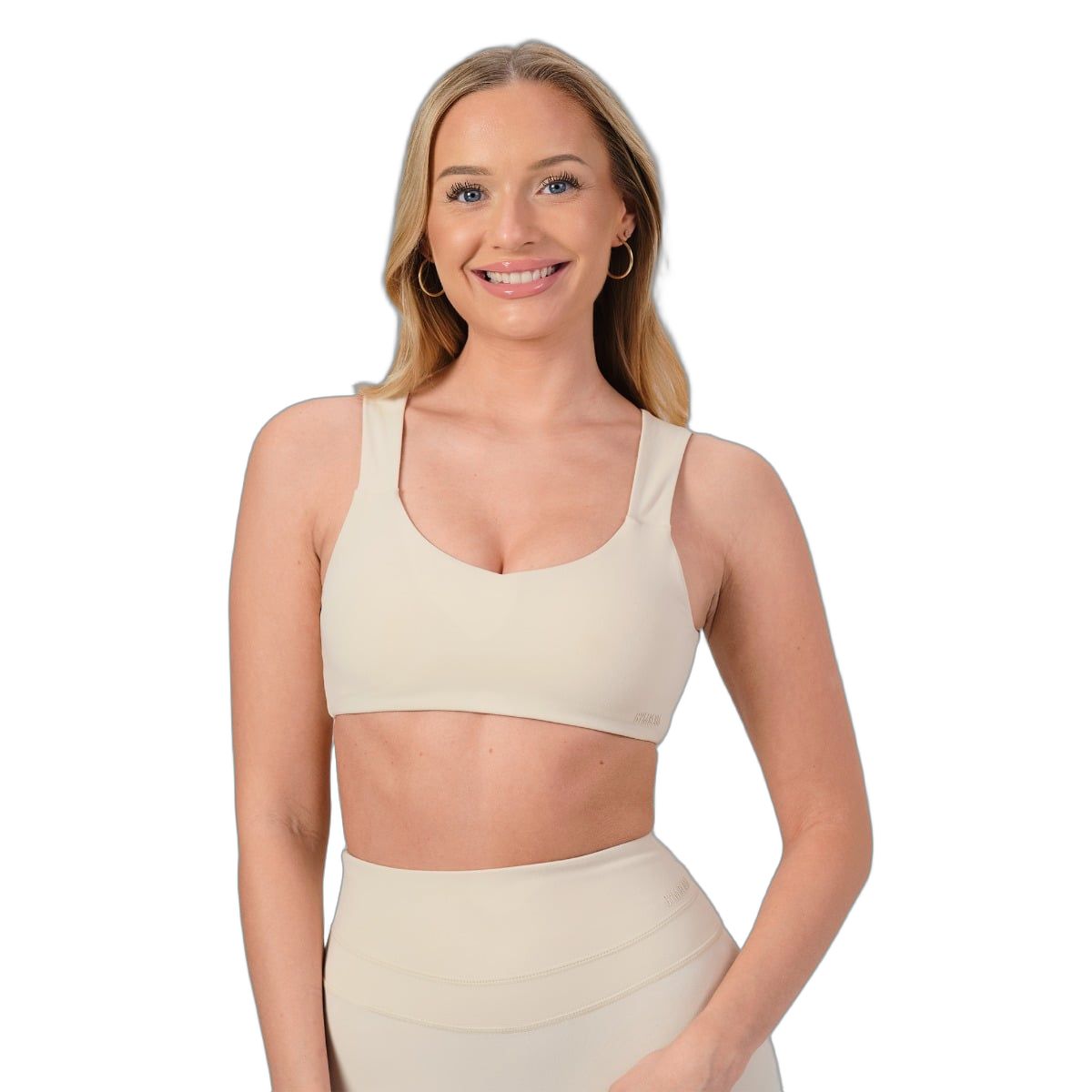 GymBeam Sport-BH Damen mit breiten Trägern und Open-Back-Design Almond 1 St