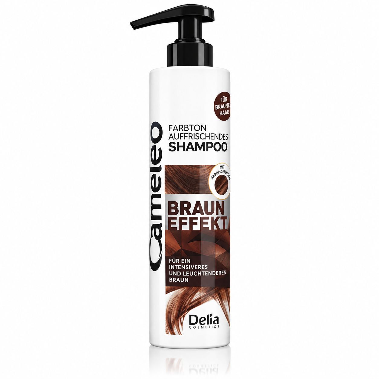 Cameleo Farbauffrischendes Shampoo Braun Effekt Flasche mit Pumpspender.
