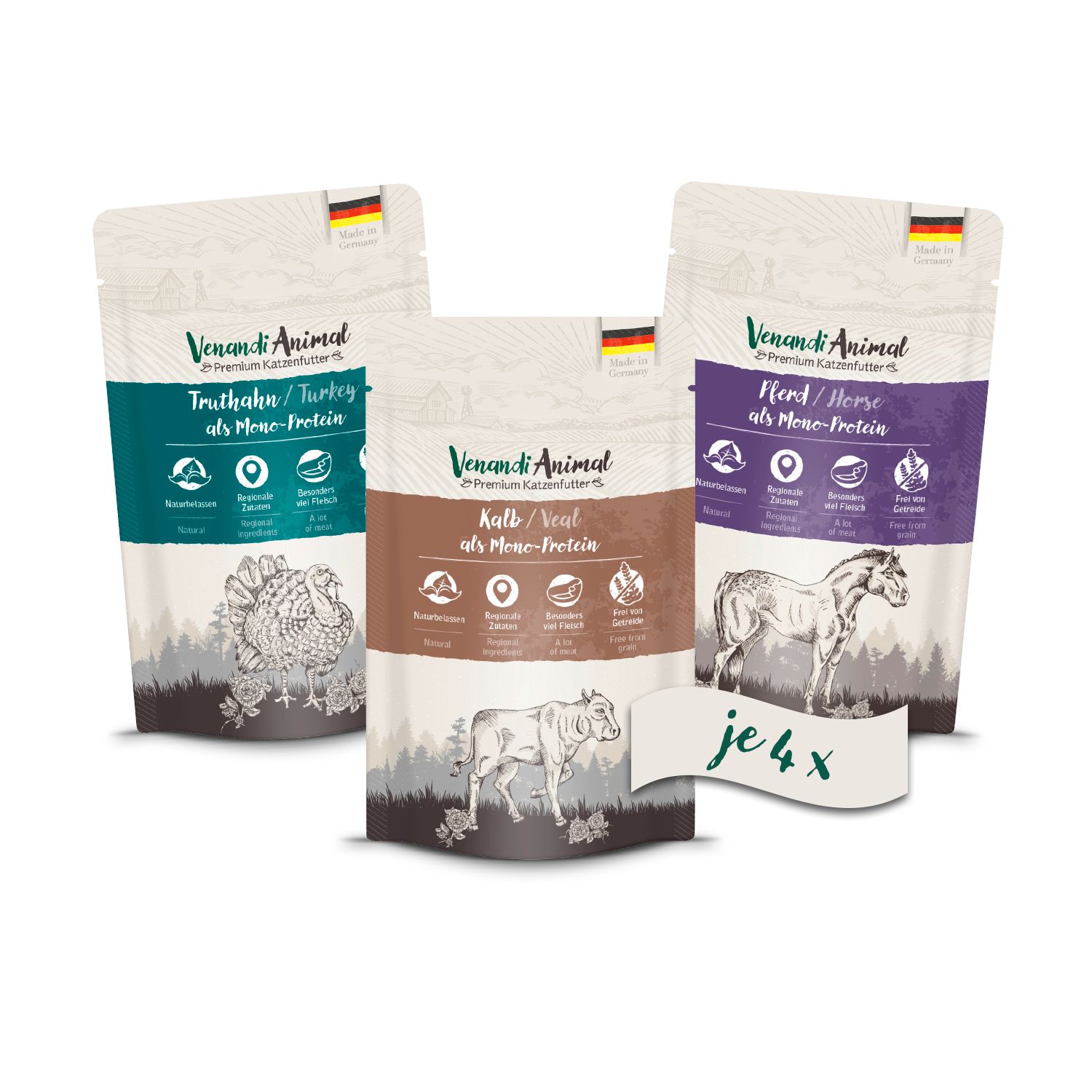Venandi Animal - Probierpaket - Pferd, Kalb, Truthahn