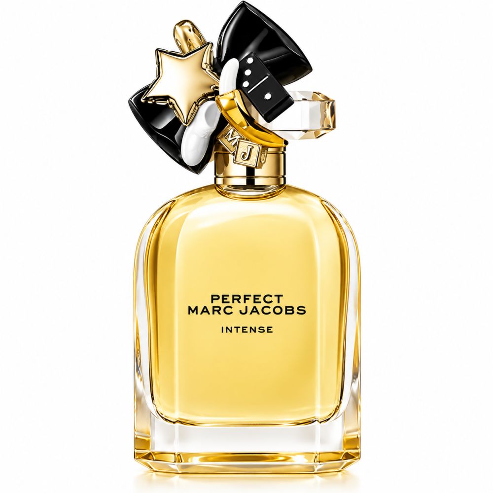 Marc Jacobs Perfect Intense Eau de Parfum Flakon mit auffälligem Verschluss.