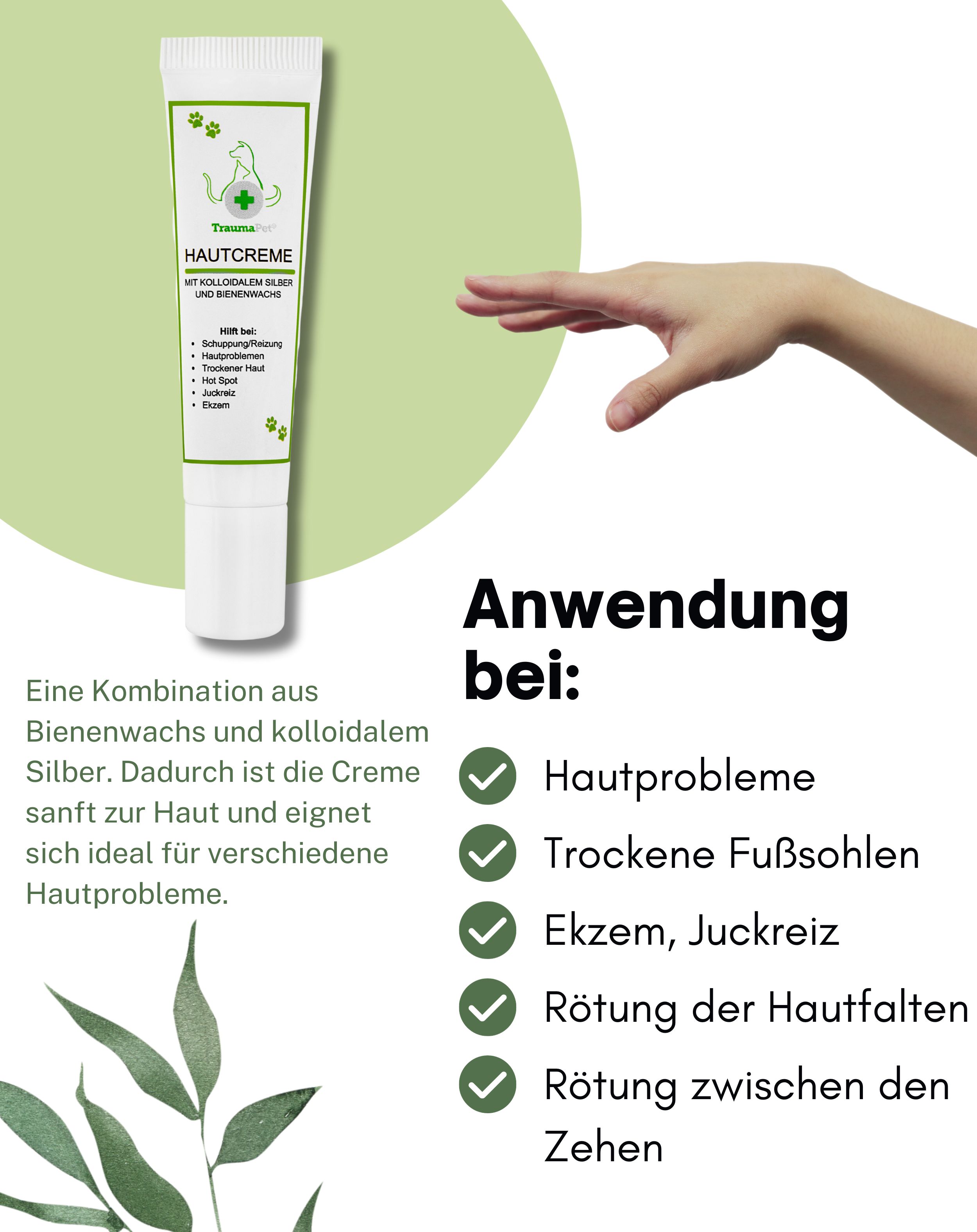 TraumaPet Hautcreme mit kolloidalem Silber und Bienenwachs für Hunde, Katzen Pferde 15 ml