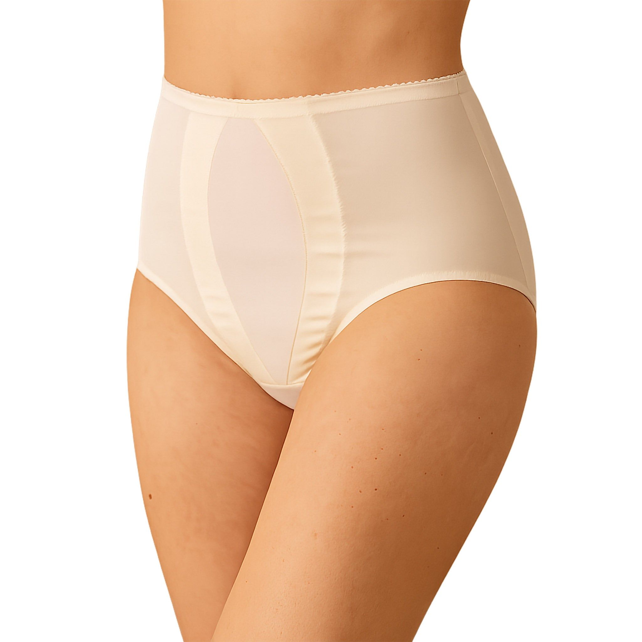Beige Figurformende Postpartum-Stützhose mit Bauchverstärkung. Hoher Bund, verstärkter Bereich.