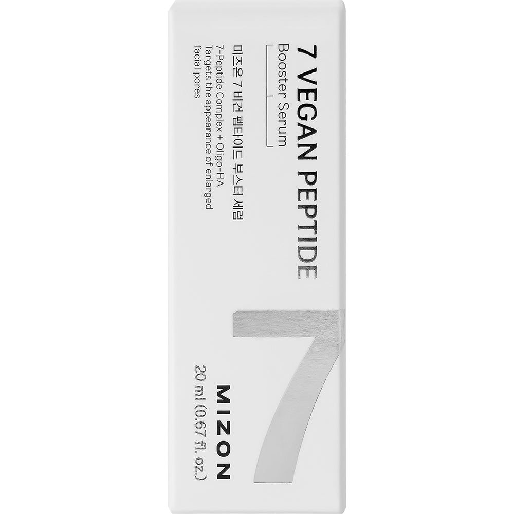 MIZON 7 Vegan Peptide Booster Serum, 20 ml. Text: Targets the appearance of enlarged facial pores.