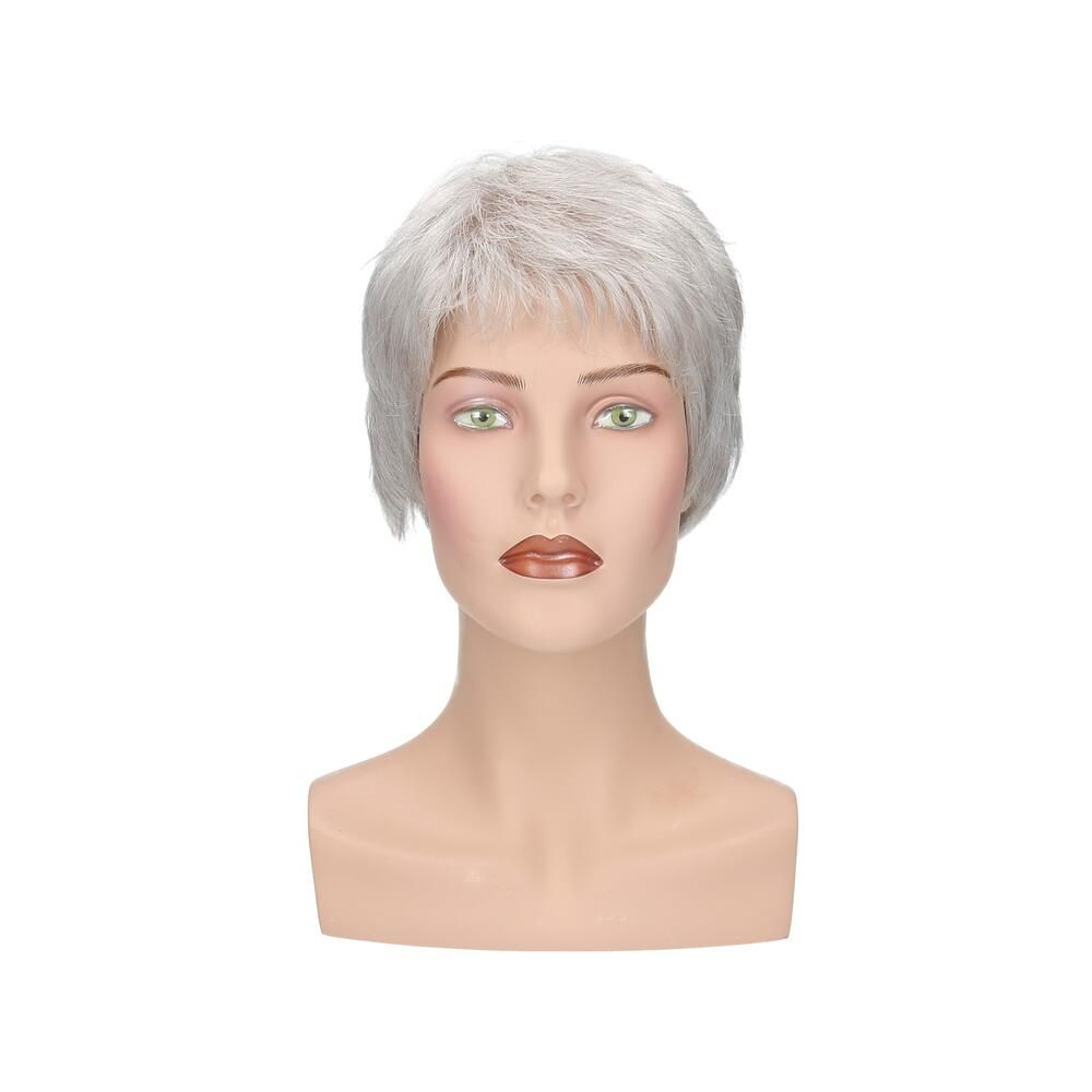 Perücke Lima von degenhardt, graues Haar, kurze Frisur, auf einer Büste. Frontansicht.