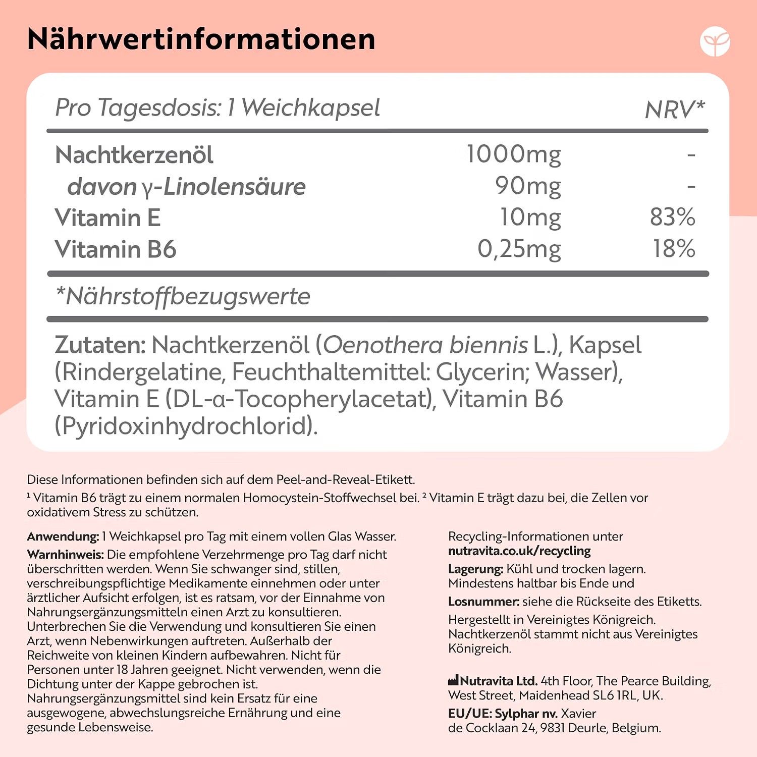Nutravita Nachtkerzenöl 1.000 mg mit Vitamin E und B6