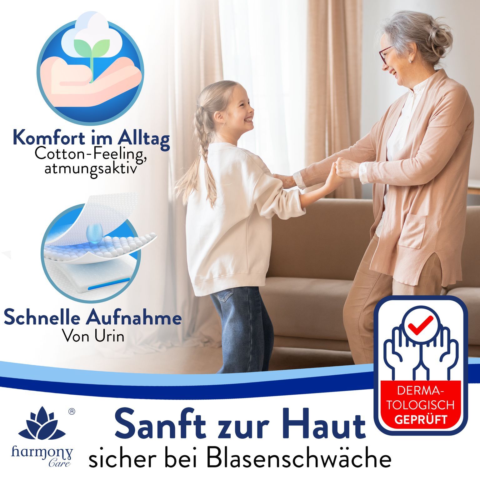 Harmony Care® Lady - saugstarke Inkontinenzeinlagen für Damen – Auslaufschutz & Geruchskontrolle