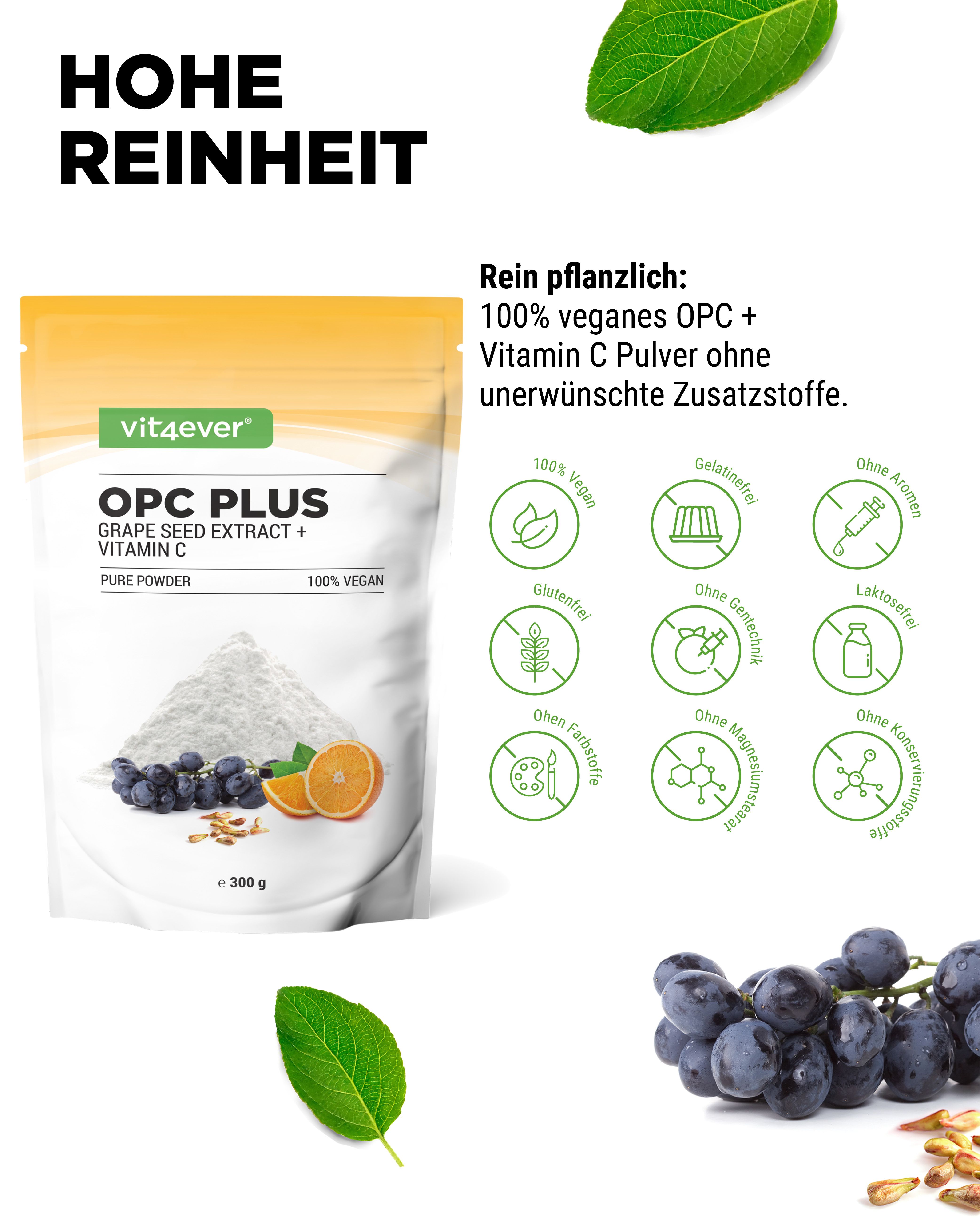 vit4ever OPC Traubenkernextrakt + Vitamin C Pulver