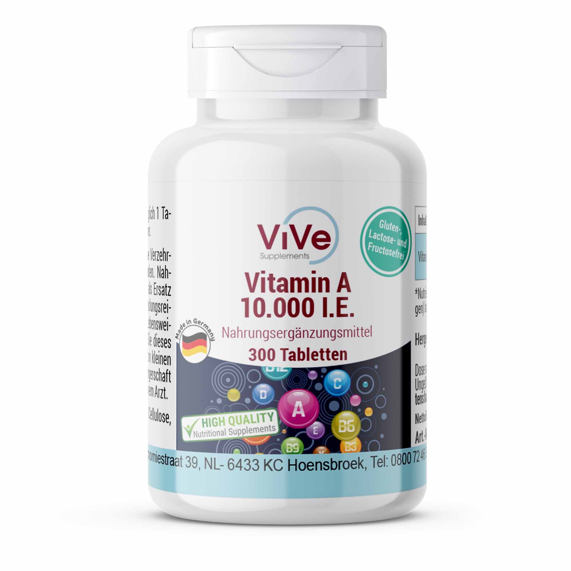 Vive Supplements | Vitamin A 10.000 I.e. 300 Tabletten - Schluckfreundlich St