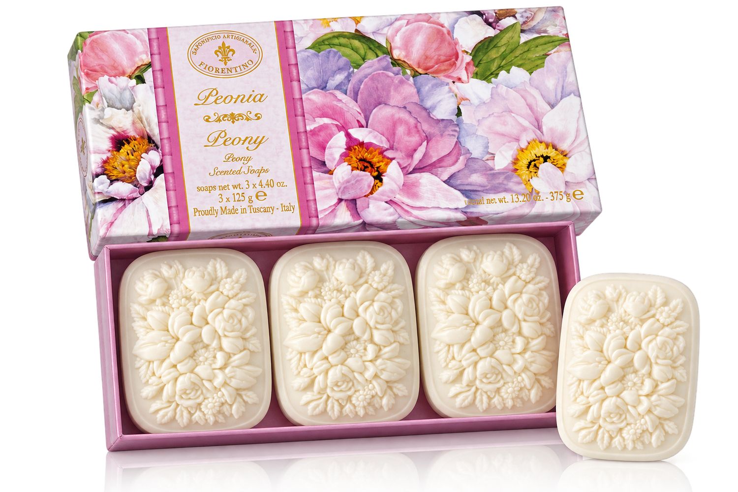 Saponificio Artigianale Fiorentino Peonia Geschenkset – Pfingstrosen-Seifen aus der Toskana 375 g