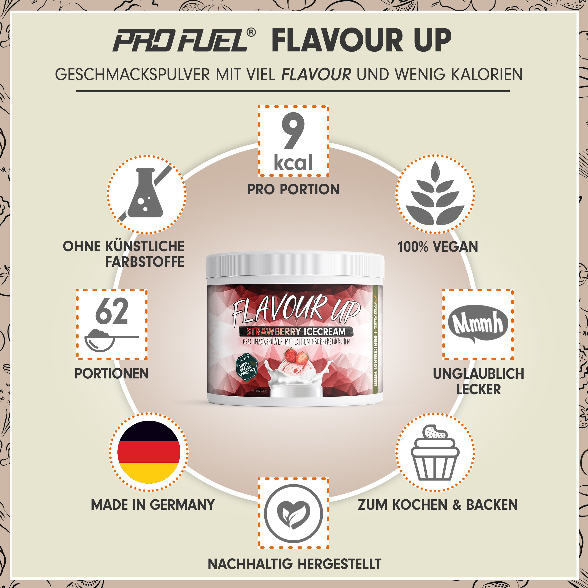 ProFuel - Flavour UP Geschmackspulver Strawberry Icecream nur 9 kcal pro Portion 250 g Pulver