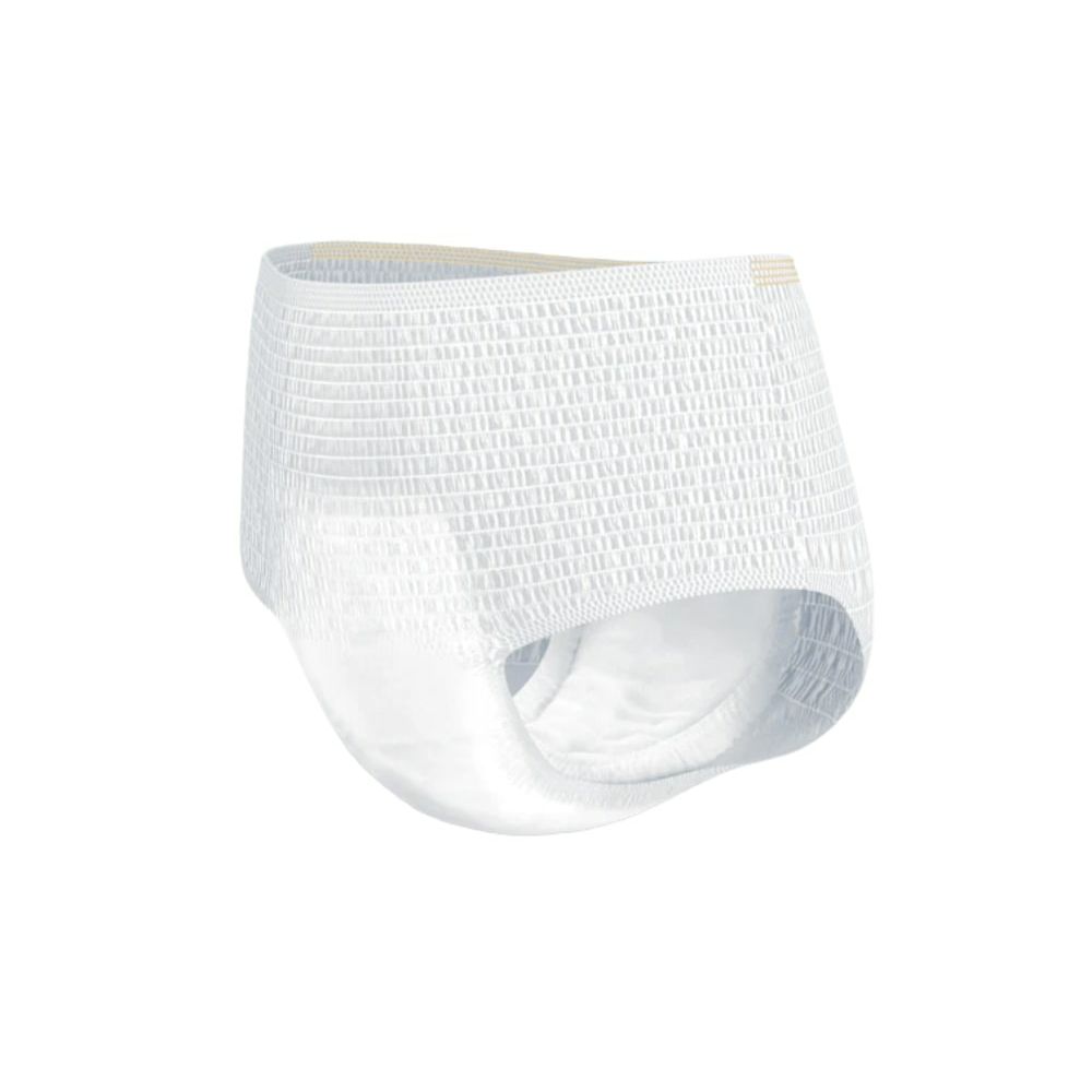 Weiße TENA Pants Normal. Unterhose mit elastischen Beinabschlüssen und Bund. Produktansicht von vorne.