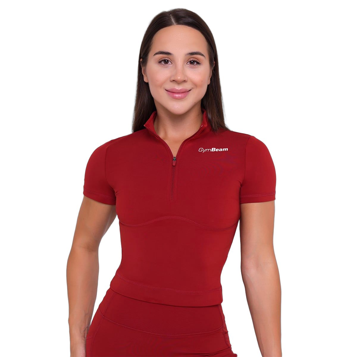 GymBeam Damen Cropped T-Shirt Ignite Slim mit Kragen Kurzarm Dunkelrot 1 St