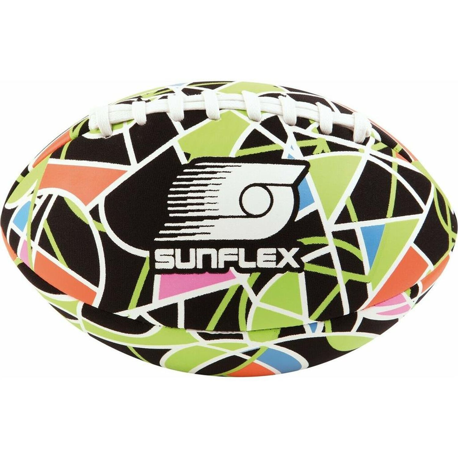 American Football mit farbigem Muster und SUNFLEX-Logo.