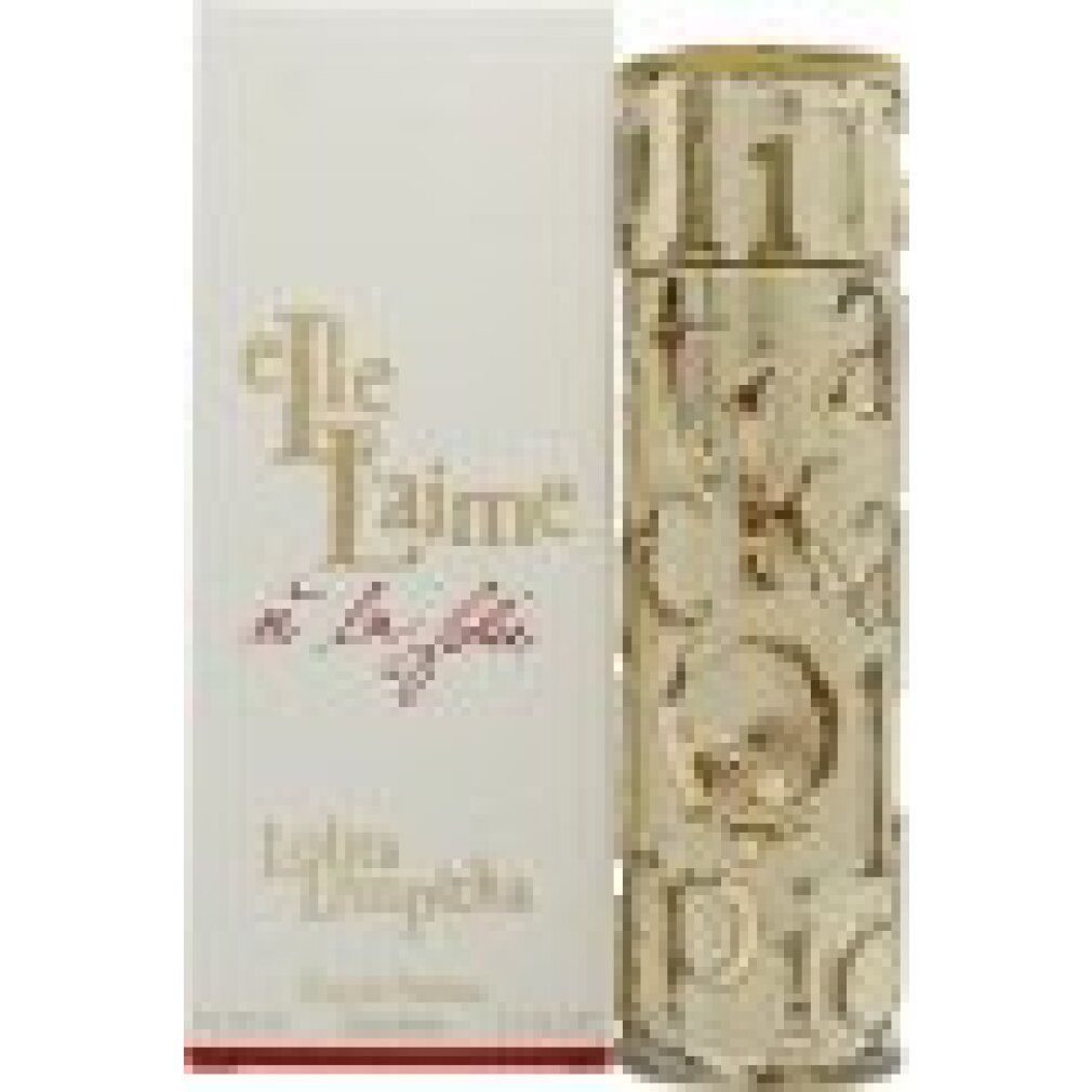 Goldfarbener Flakon und Verpackung. Aufschrift: Elle L'Aime à la folie, Lolita Lempicka. Eau de Parfum. Extrême. 2.7 FL.OZ.