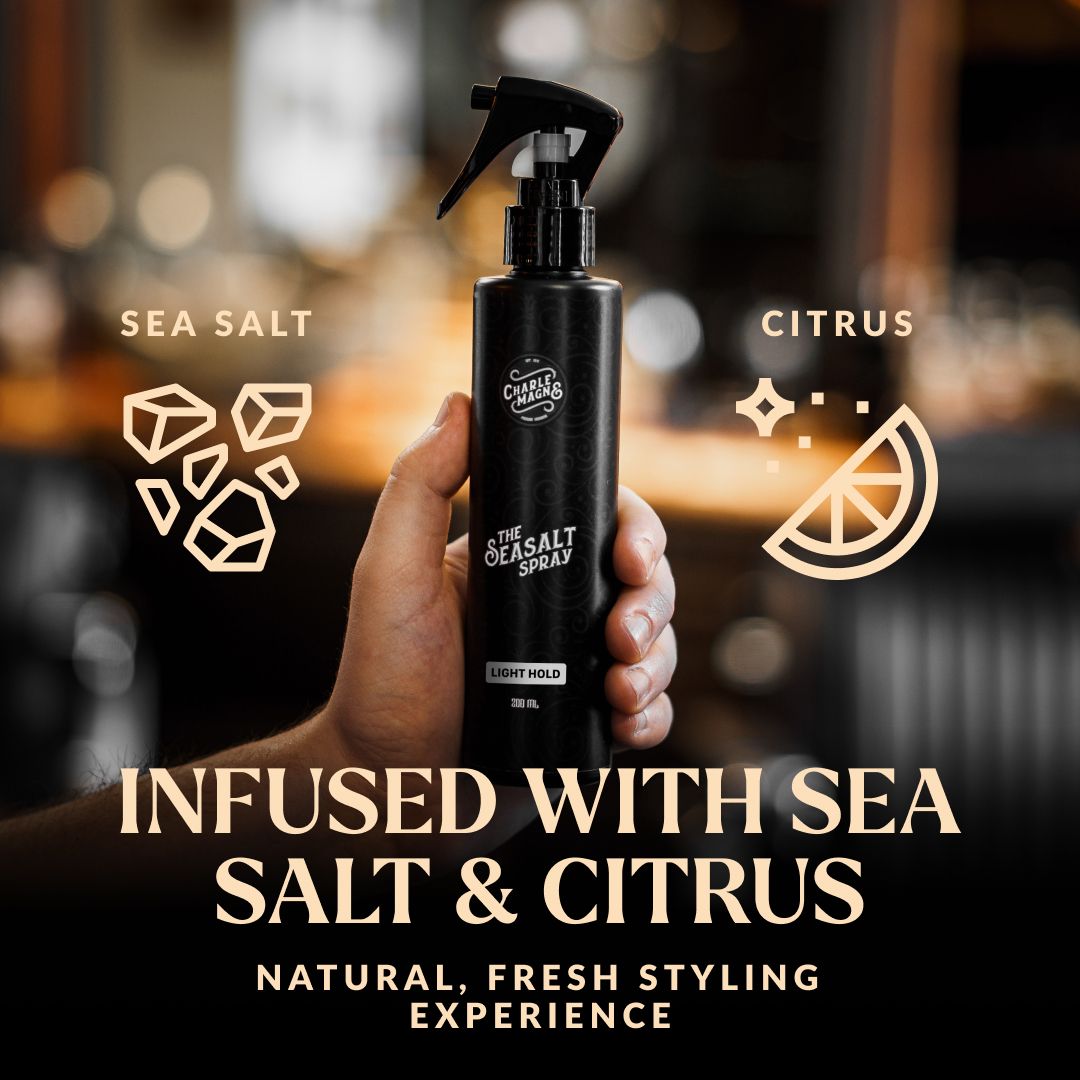 Flasche The Seasalt Spray, angereichert mit Meersalz und Zitrone.