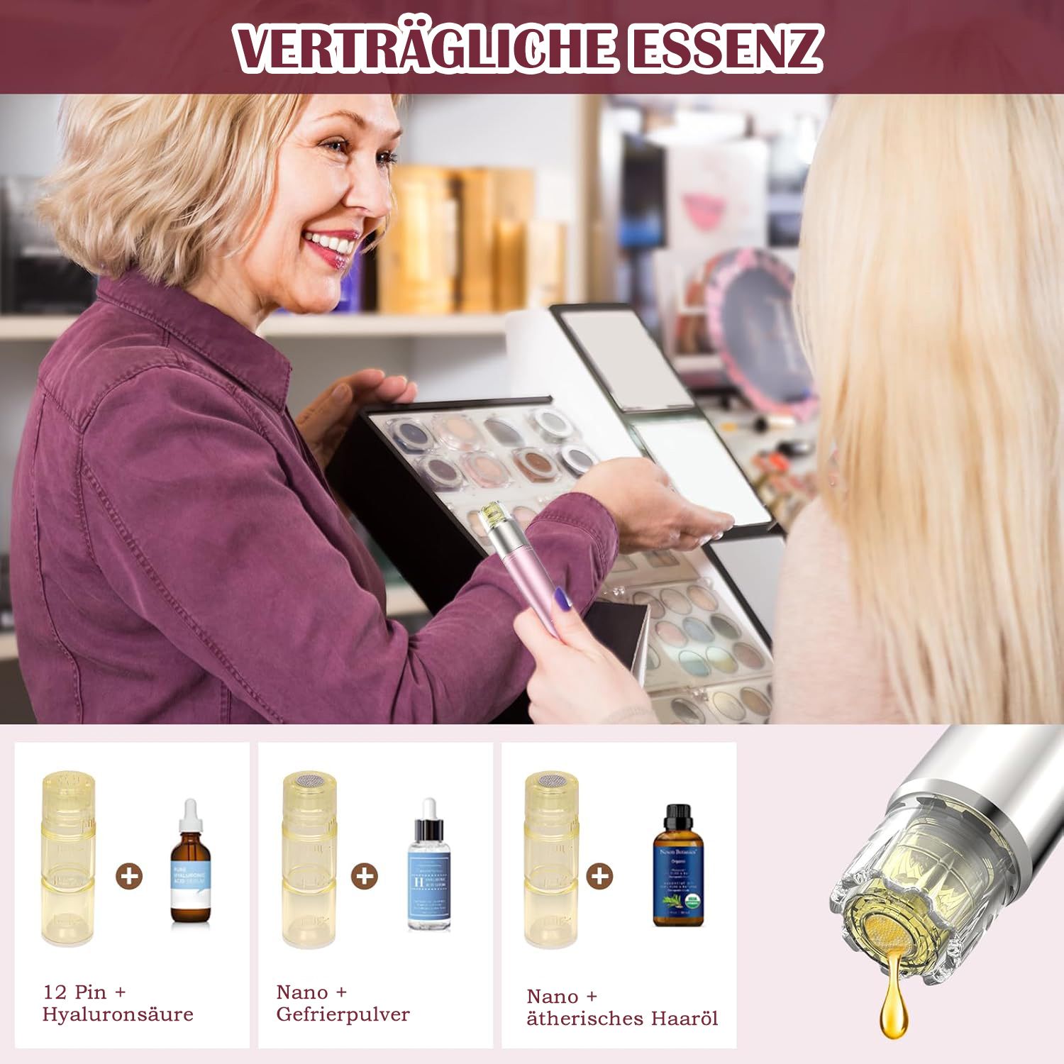 COOL-i Microneedling Pen mit Serum Auftrag ,kabellos, 5 Stufen & Patronen für Hautpflege A3