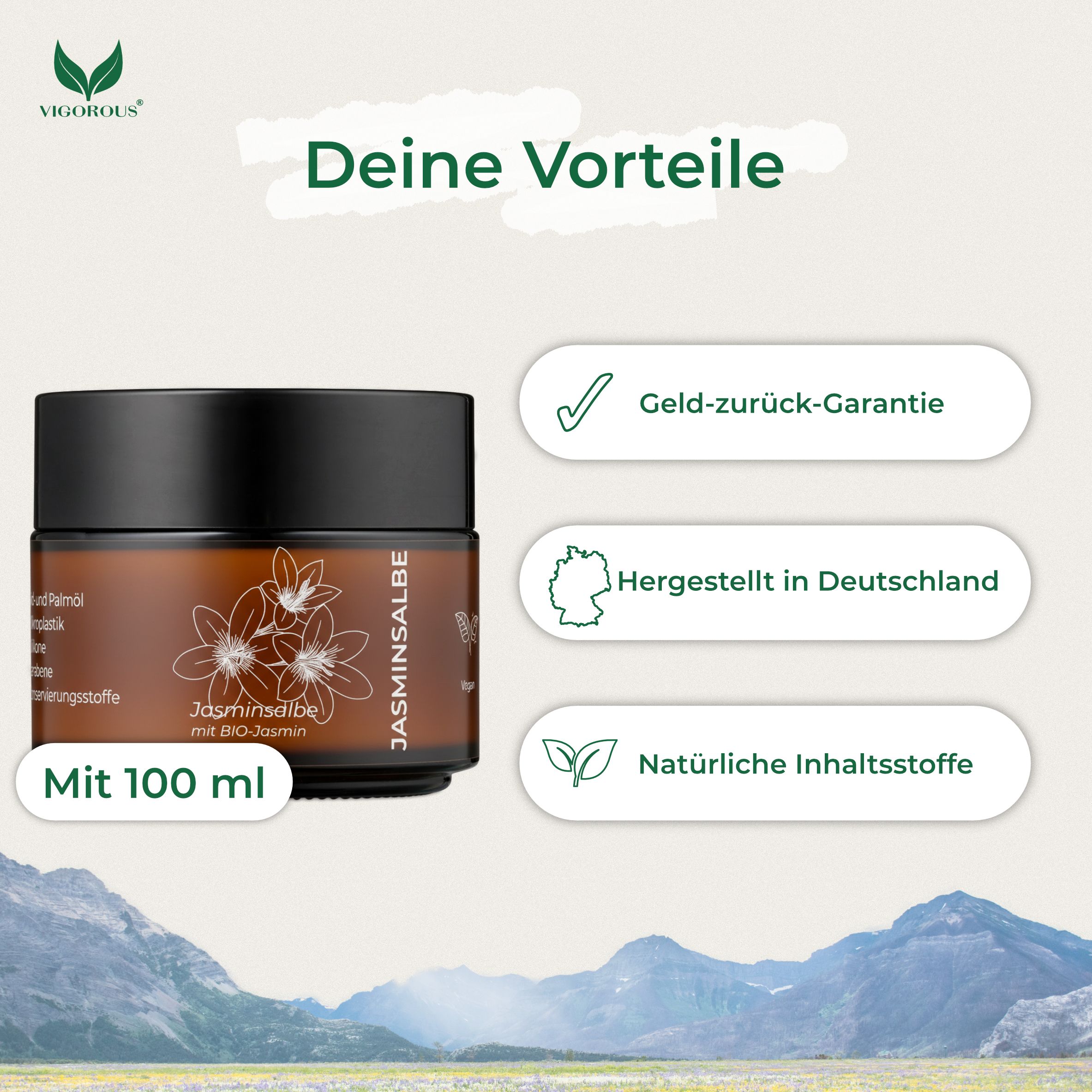 Vigorous® Jasminsalbe - Augencreme gegen Schlupflider und Augenringe