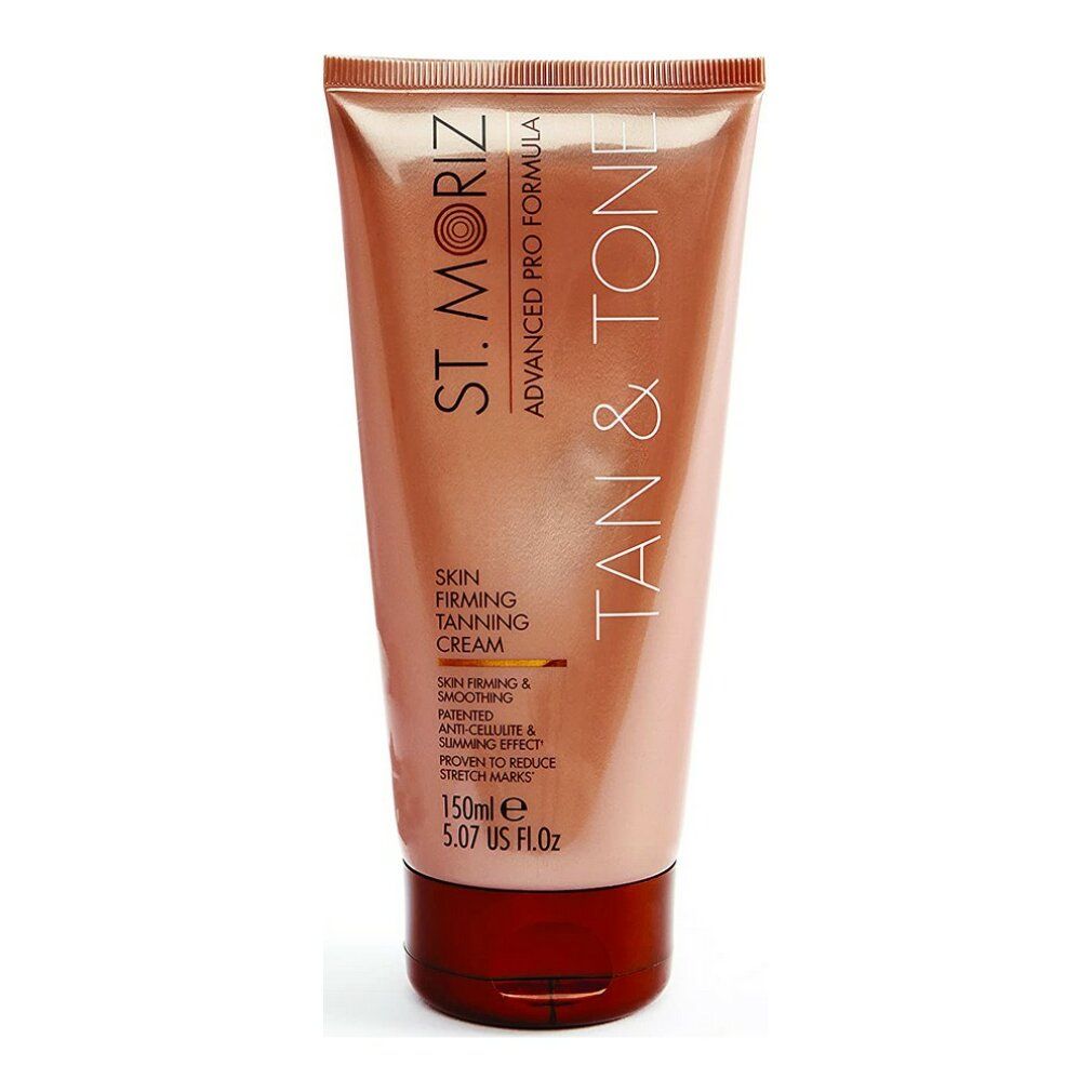 Hautstraffende Bräunungscreme in Tube. Marke und Produktbezeichnung sind sichtbar. 150ml.