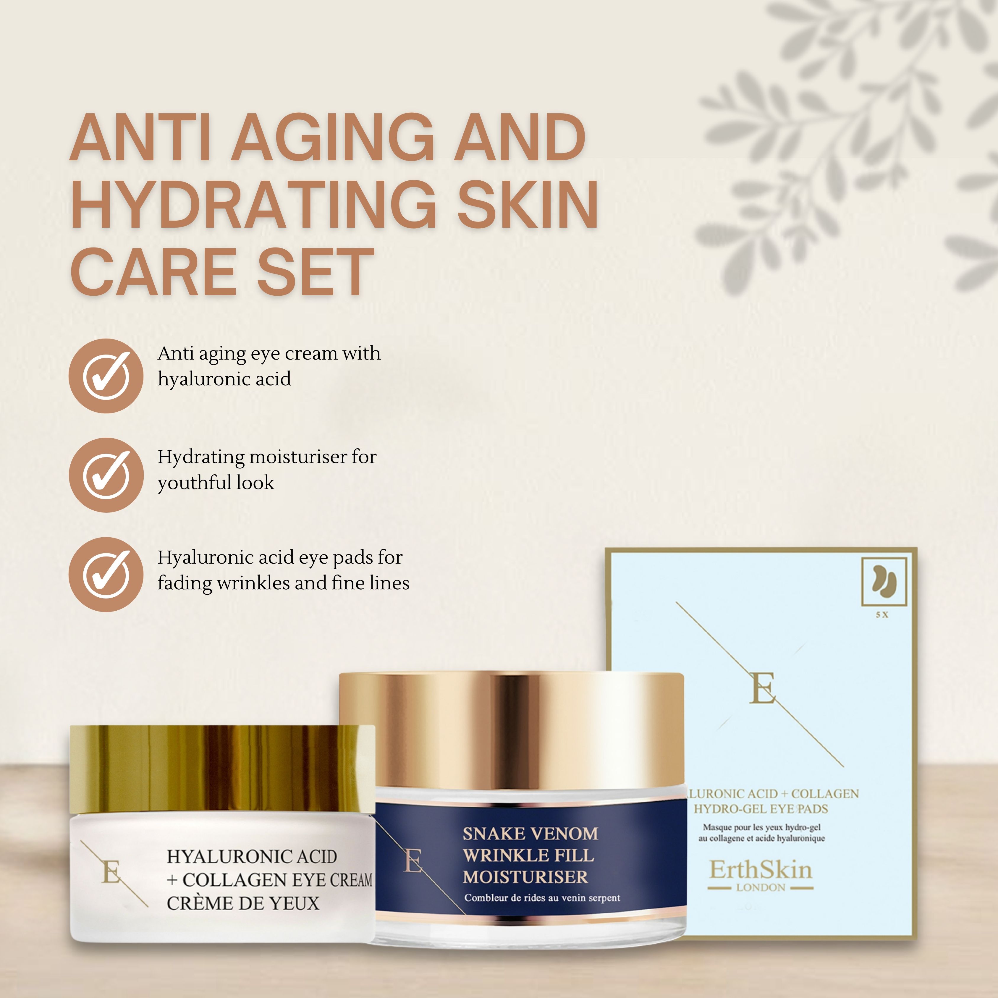 ErthSkin London Augencreme + Feuchtigkeitscreme zum Auffüllen von Falten   + Augenpads set