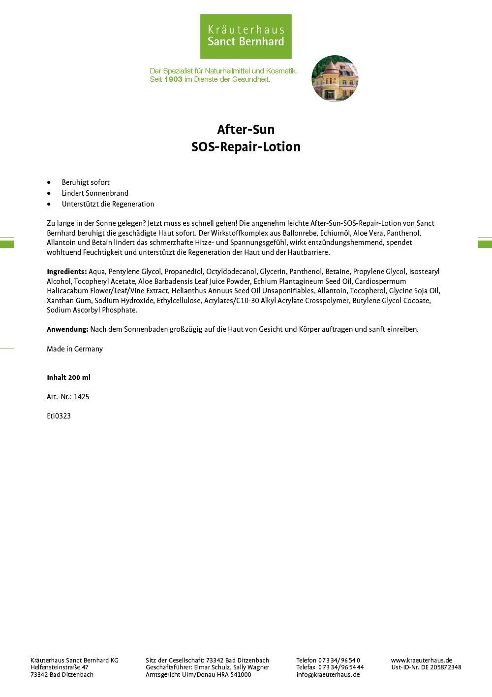 Sanct Bernhard After-Sun SOS-Repair-Lotion