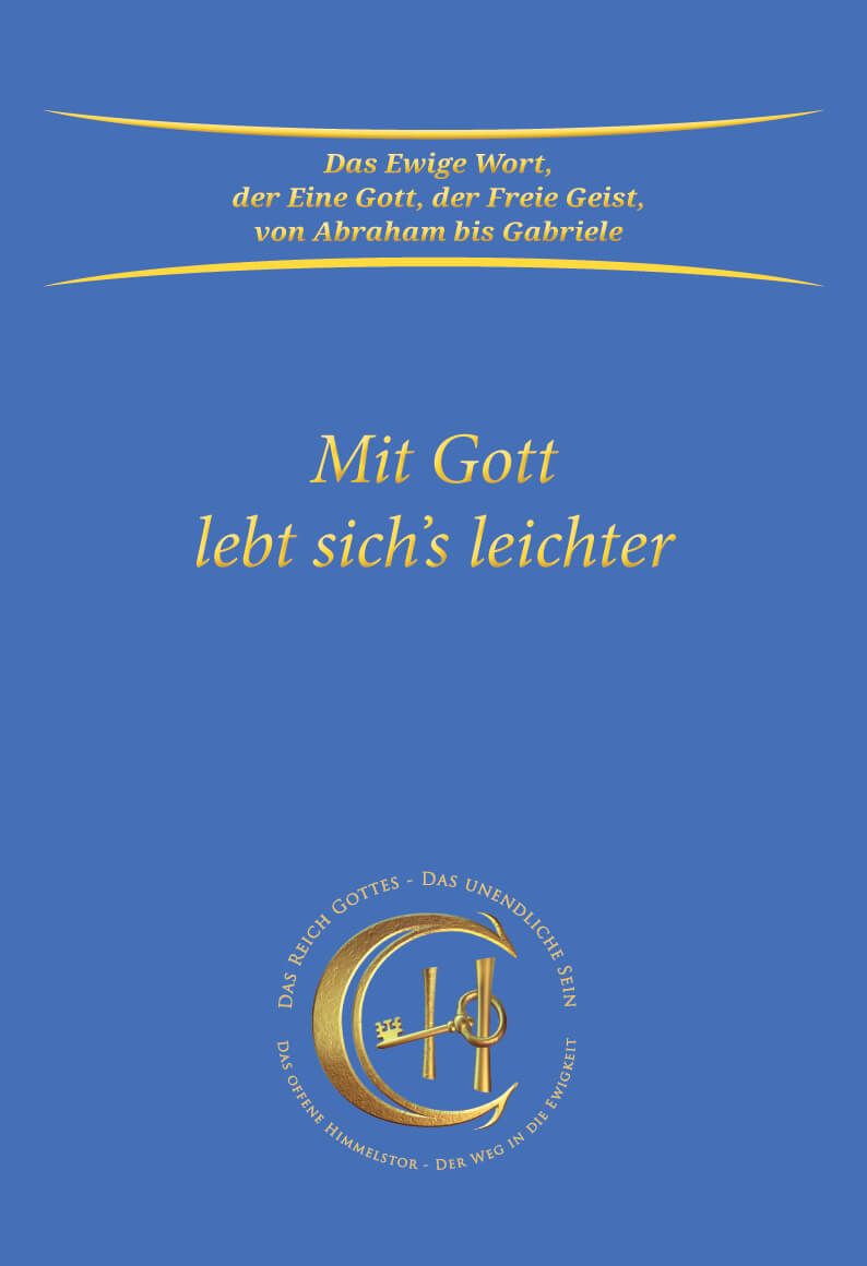 Buchcover mit blauem Hintergrund. Titel: Mit Gott lebt sich's leichter. Goldene Schrift. Logo mit Schlüssel und Halbmond.