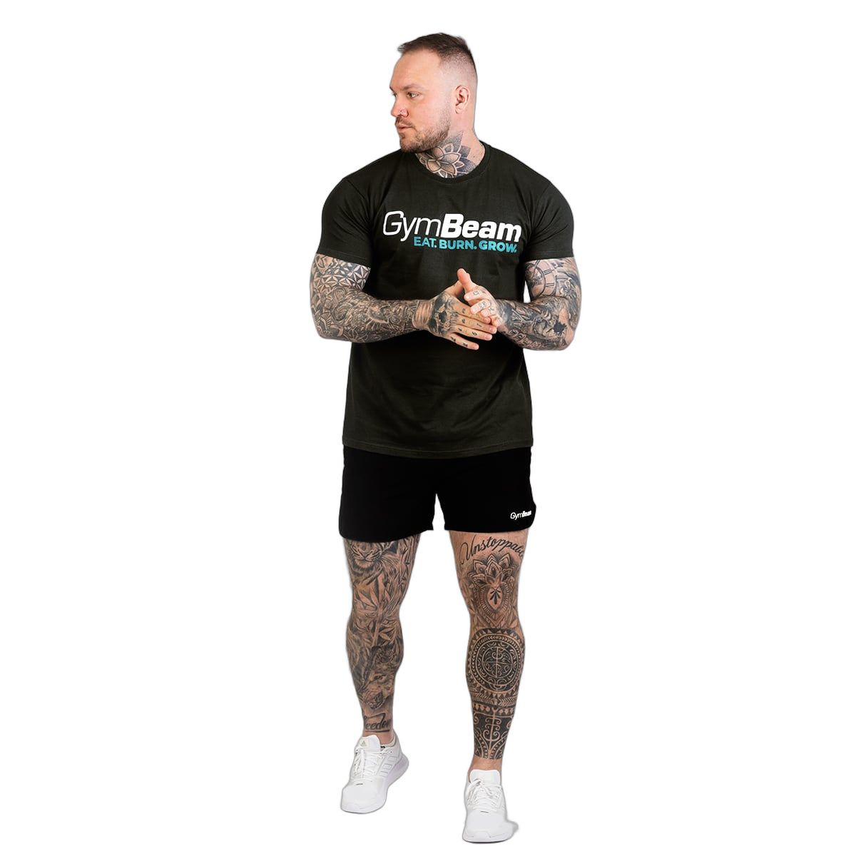 GymBeam T-Shirt Herren regular Kurzarm Grow Schwarz