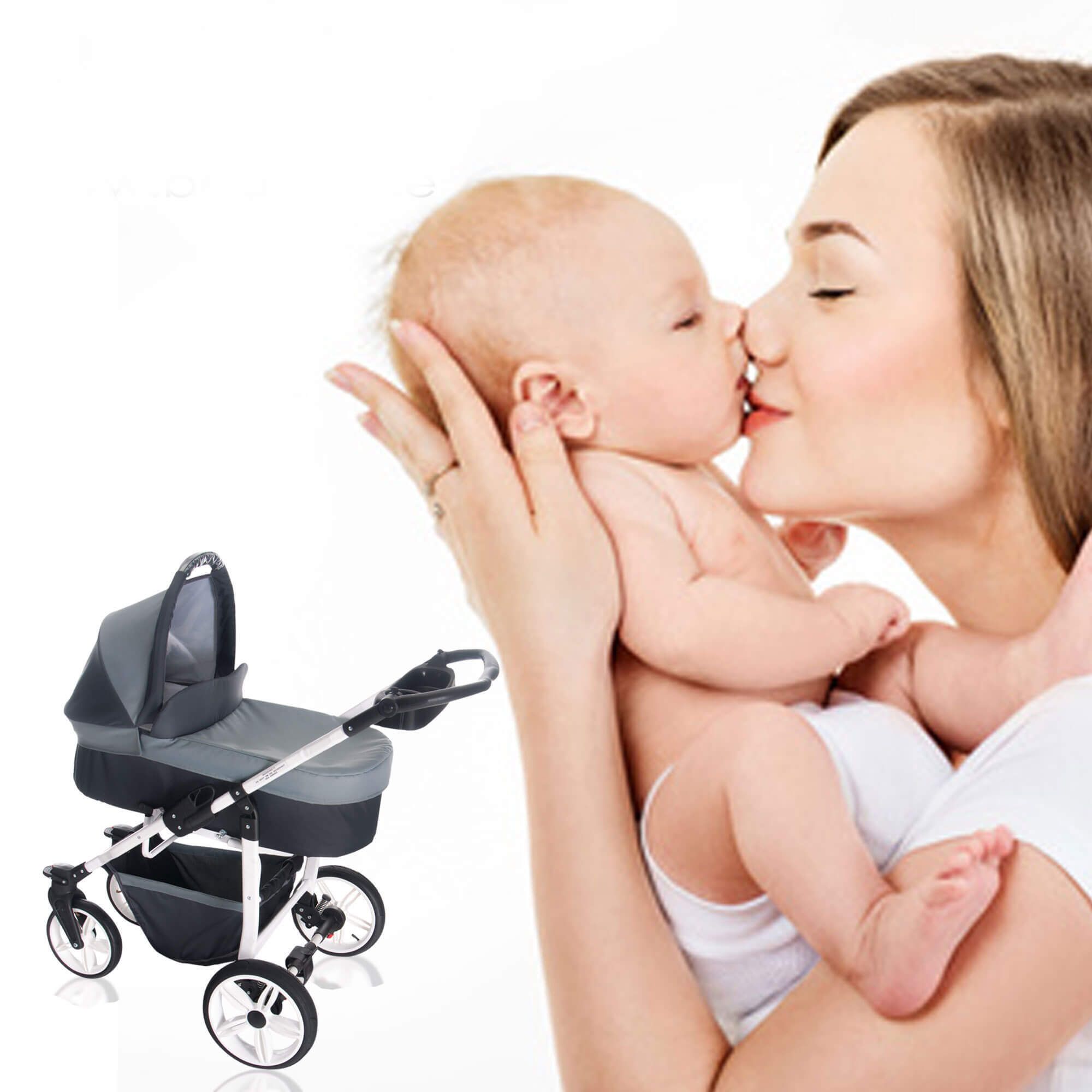 Bebebi Zürich 4 in 1 Kinderwagen Komplettset ISOFIX Basis Hartgummireifen, Pilatus