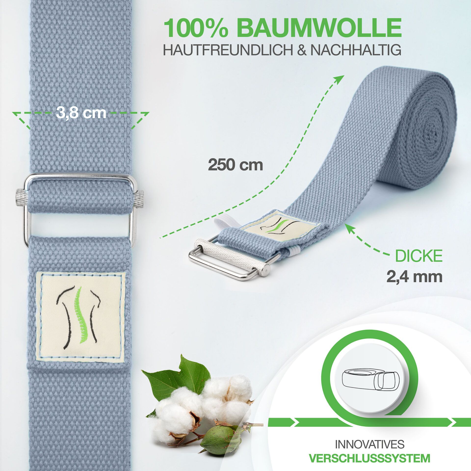 BACKLAxx ® Yoga Gurt  aus Baumwolle 250cm lang